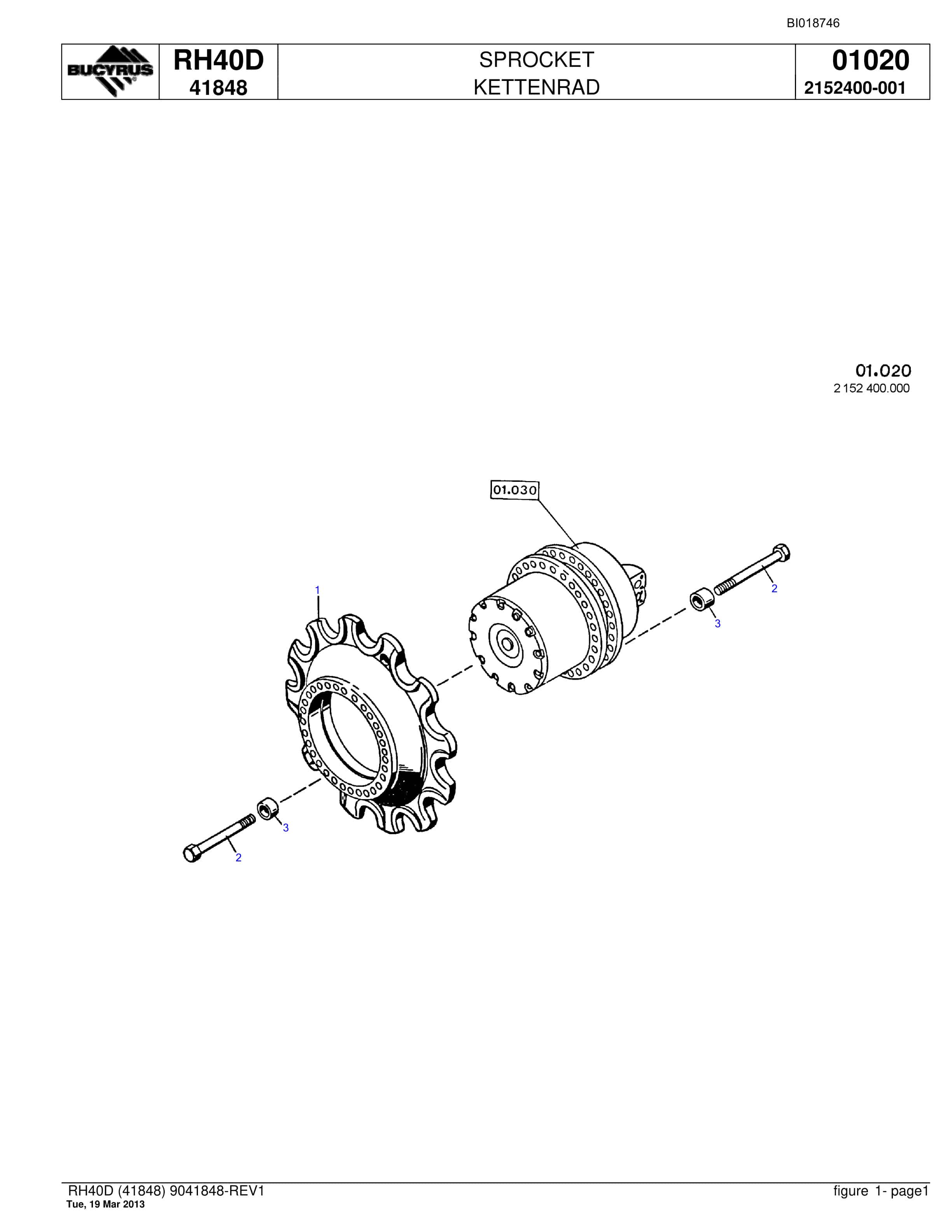 Bucyrus RH40D Hydraulic Excavator Parts Catalog BI018746