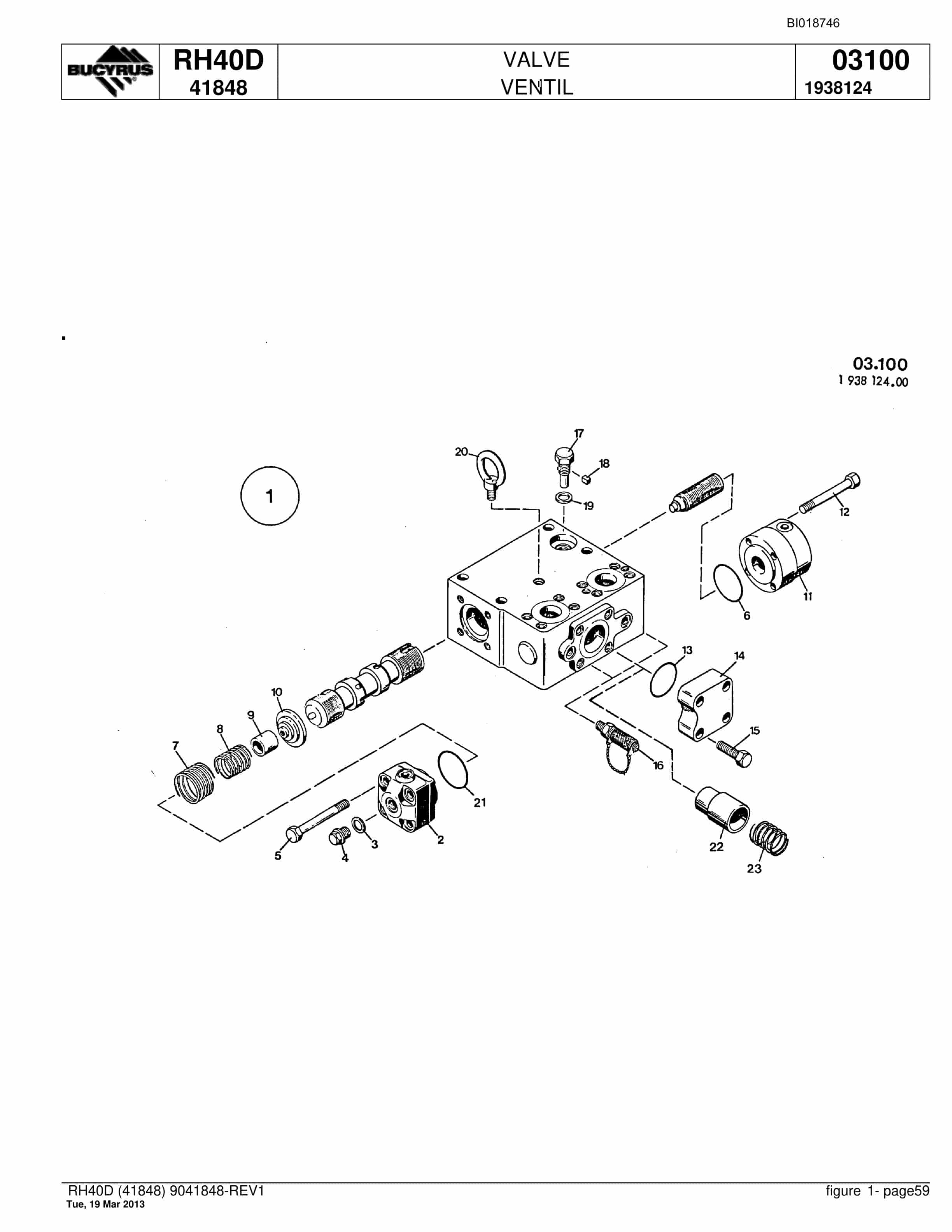 Bucyrus RH40D Hydraulic Excavator Parts Catalog BI018746-3