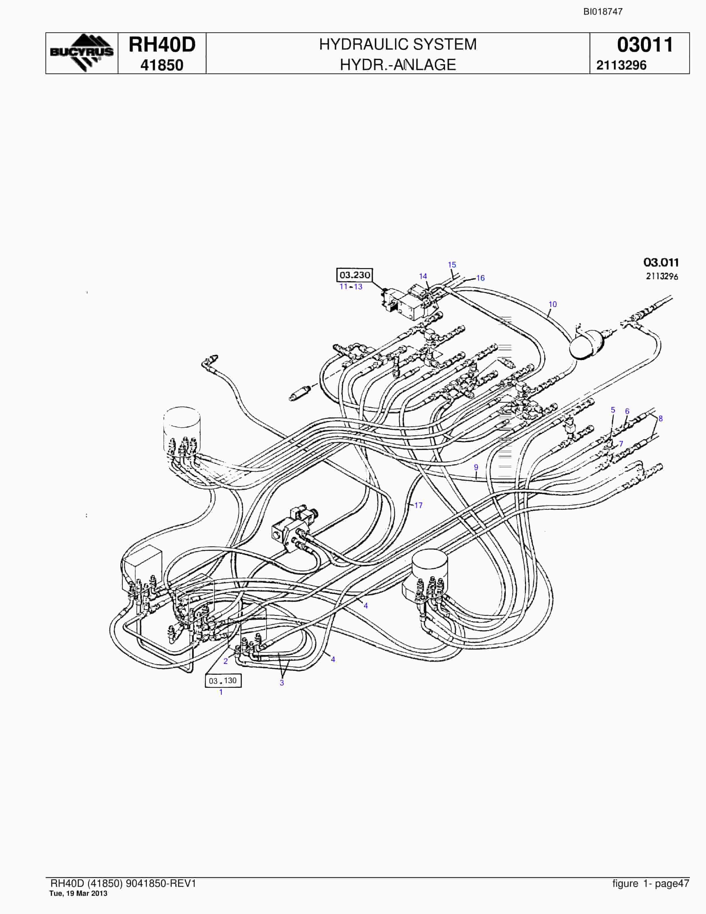 Bucyrus RH40D Hydraulic Excavator Parts Catalog BI018747-2