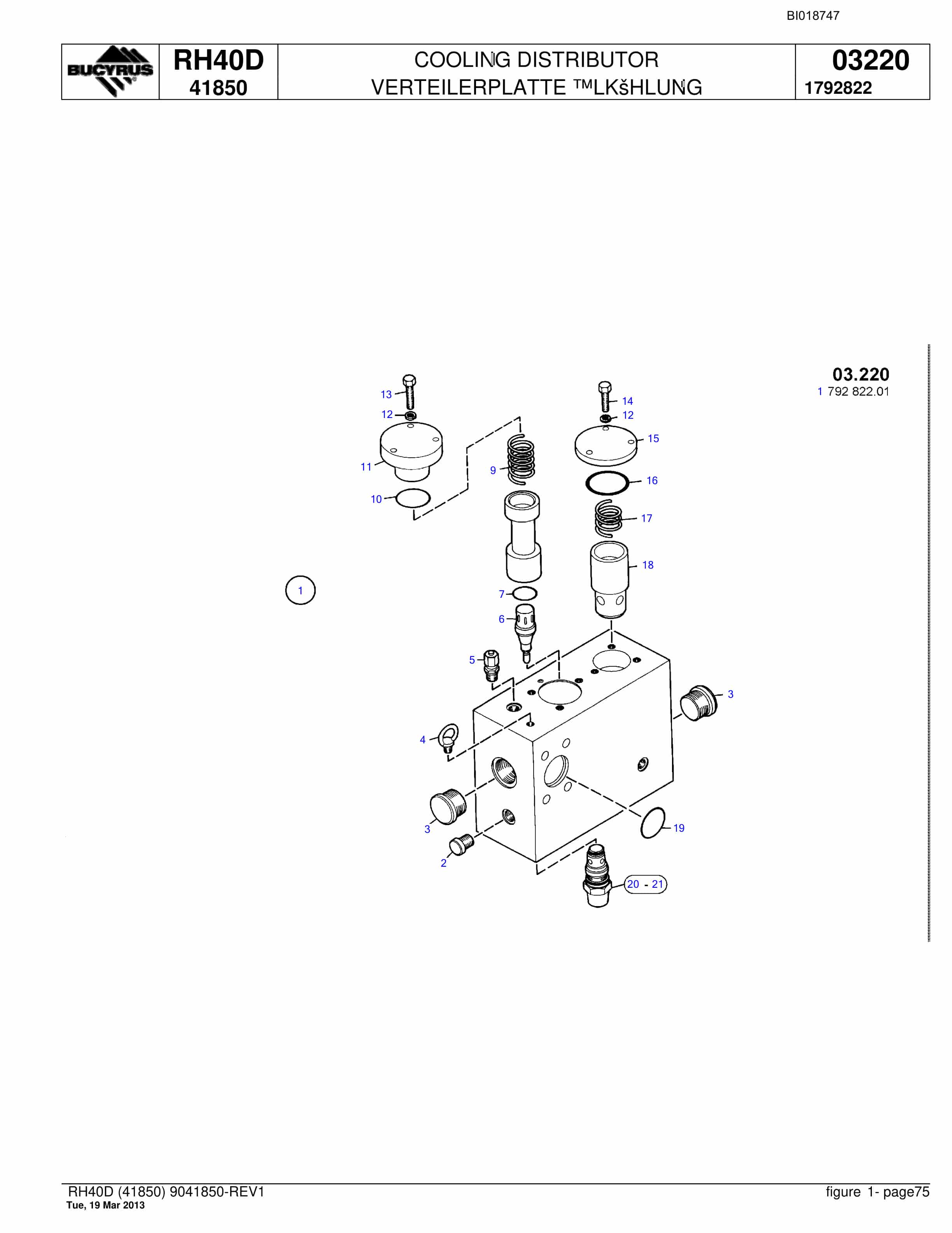 Bucyrus RH40D Hydraulic Excavator Parts Catalog BI018747-5