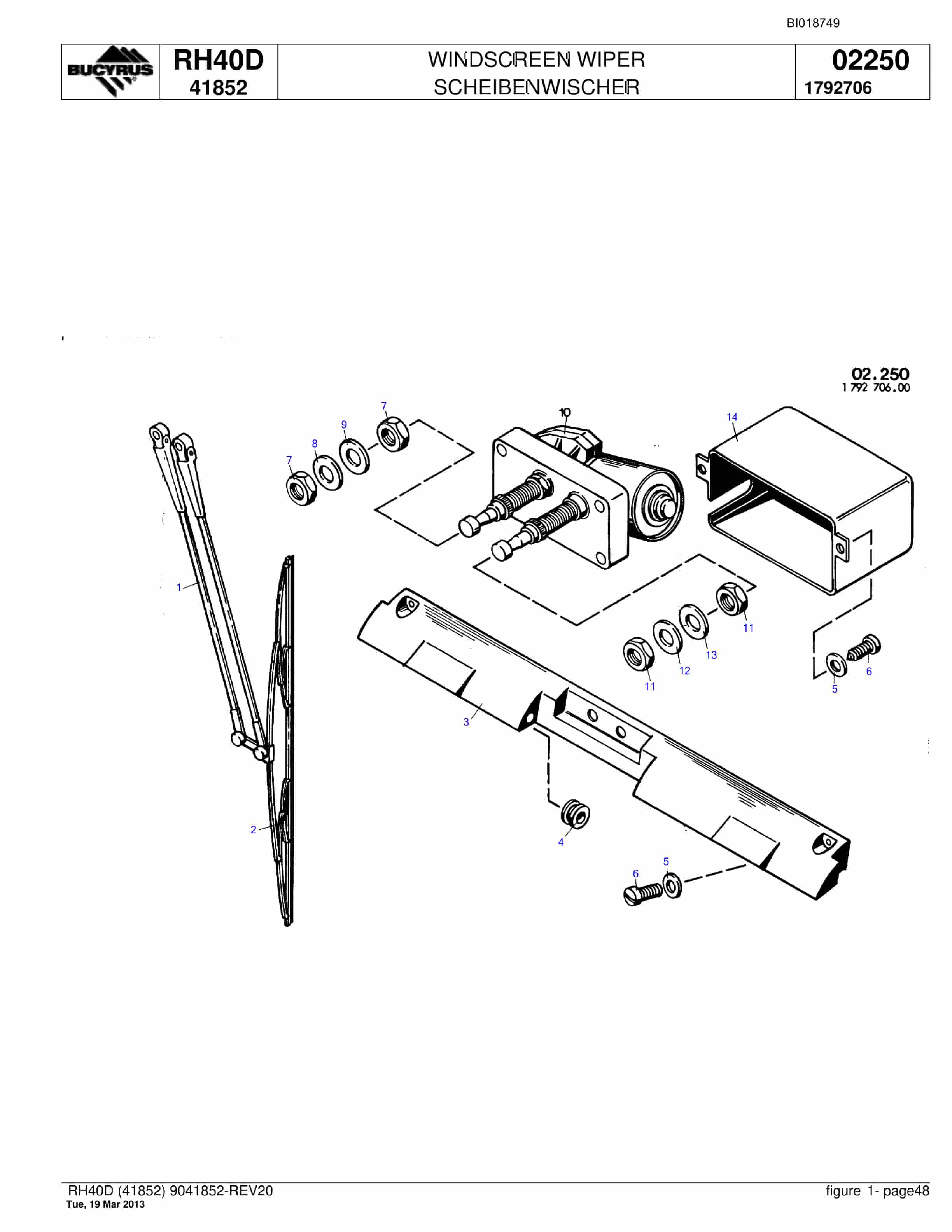 Bucyrus RH40D Hydraulic Excavator Parts Catalog BI018749-2