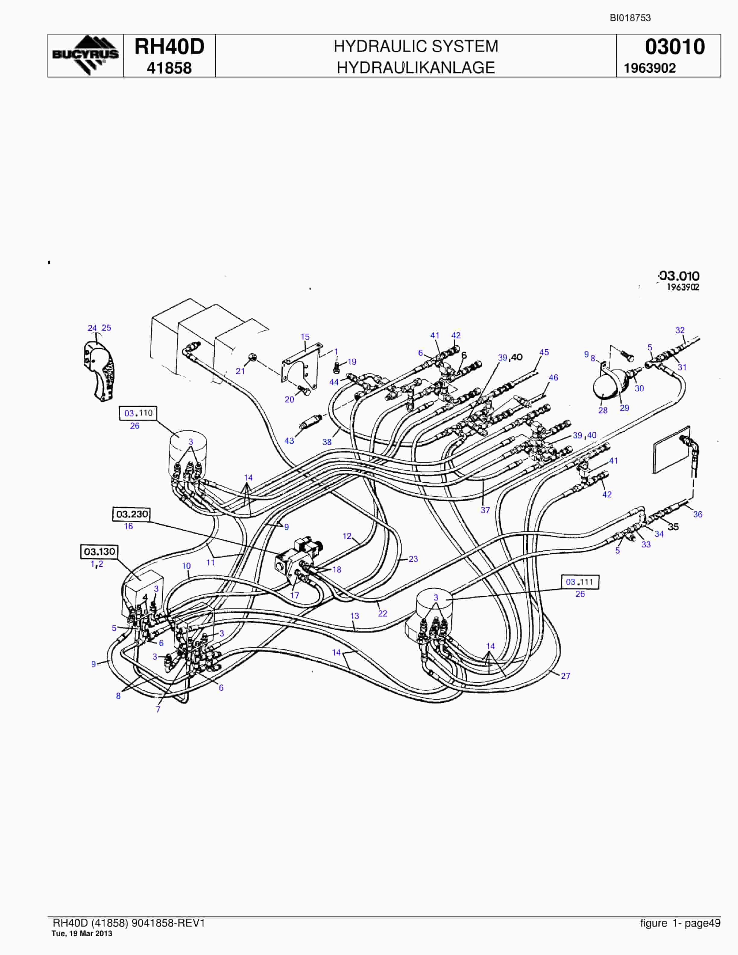 Bucyrus RH40D Hydraulic Excavator Parts Catalog BI018753-2