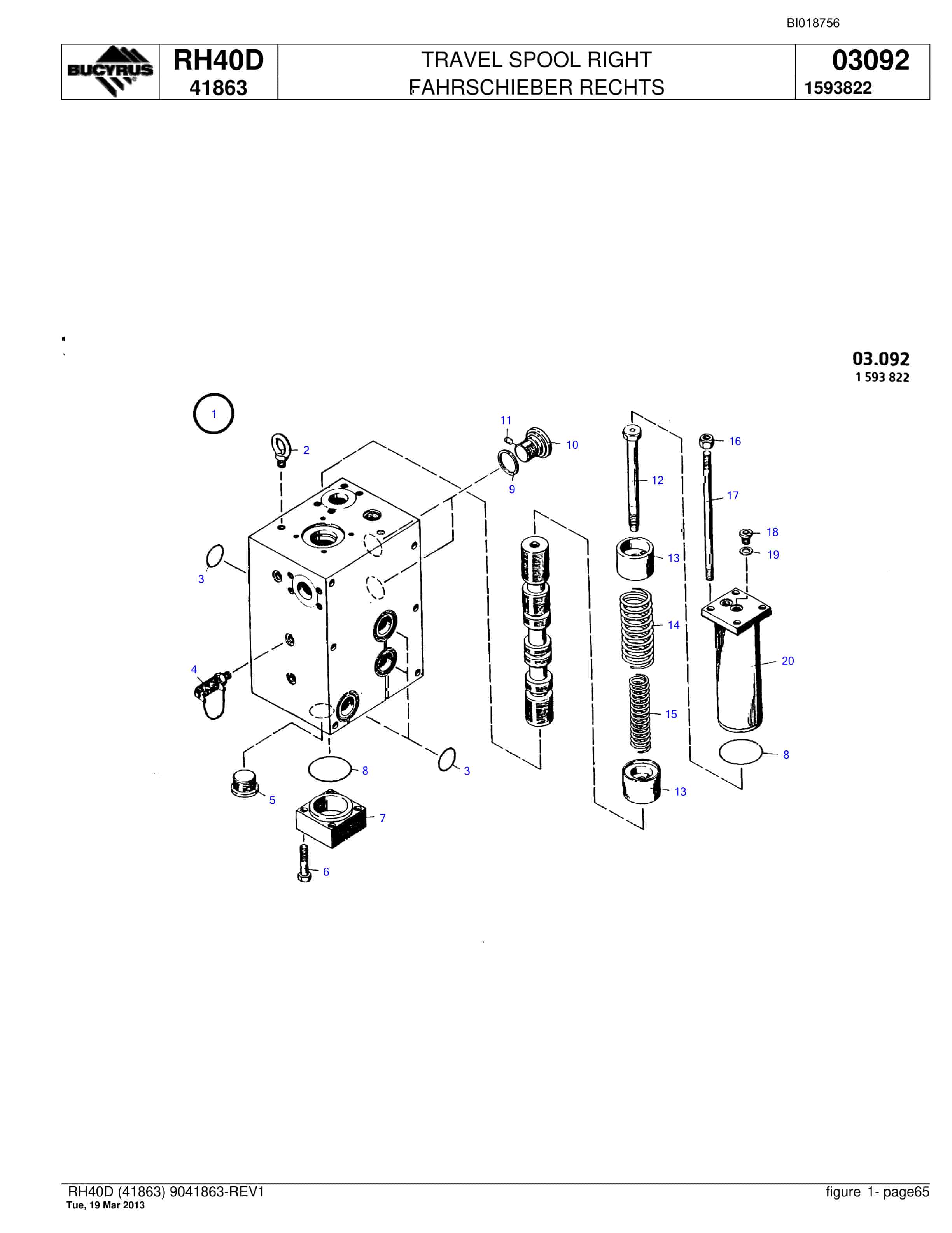 Bucyrus RH40D Hydraulic Excavator Parts Catalog BI018756-3