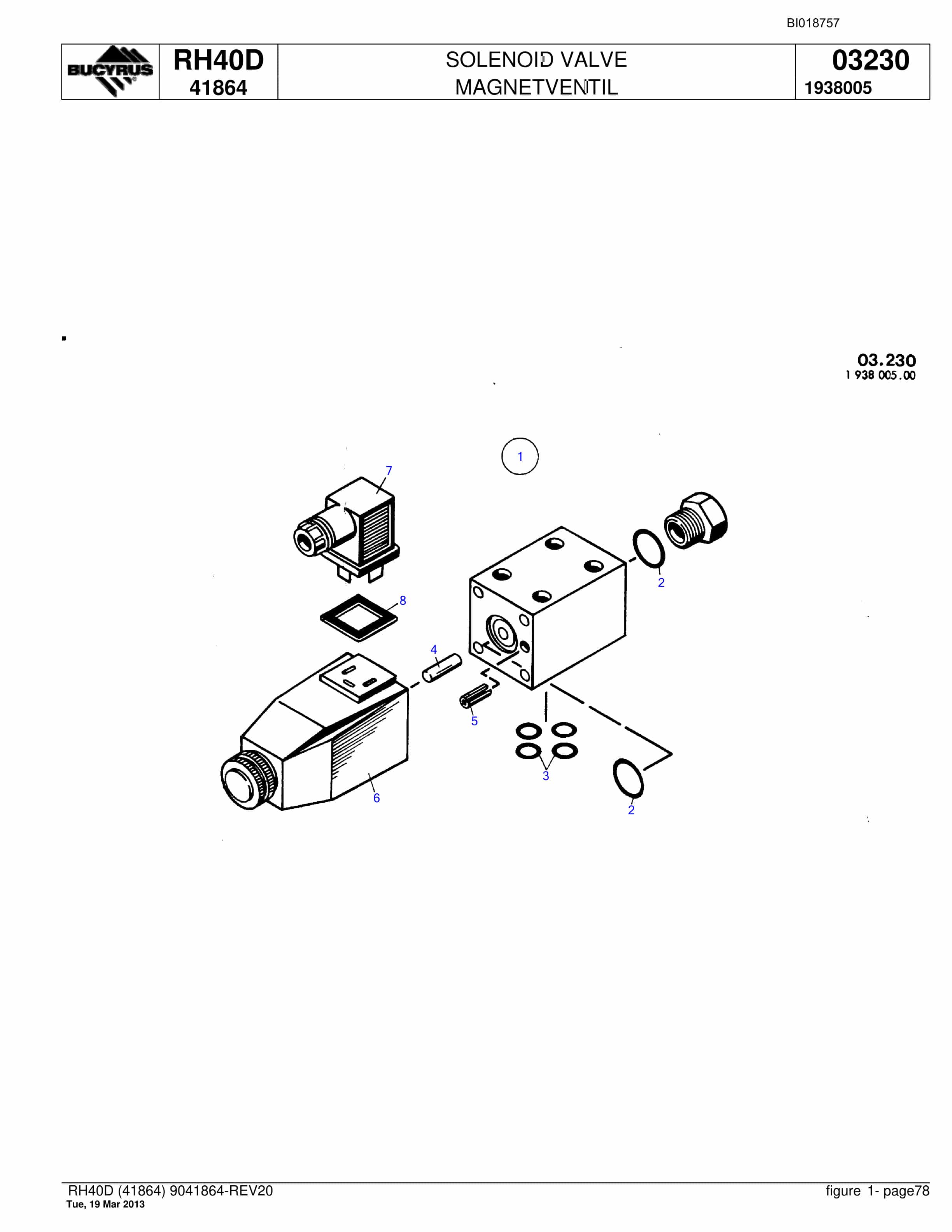 Bucyrus RH40D Hydraulic Excavator Parts Catalog BI018757-5