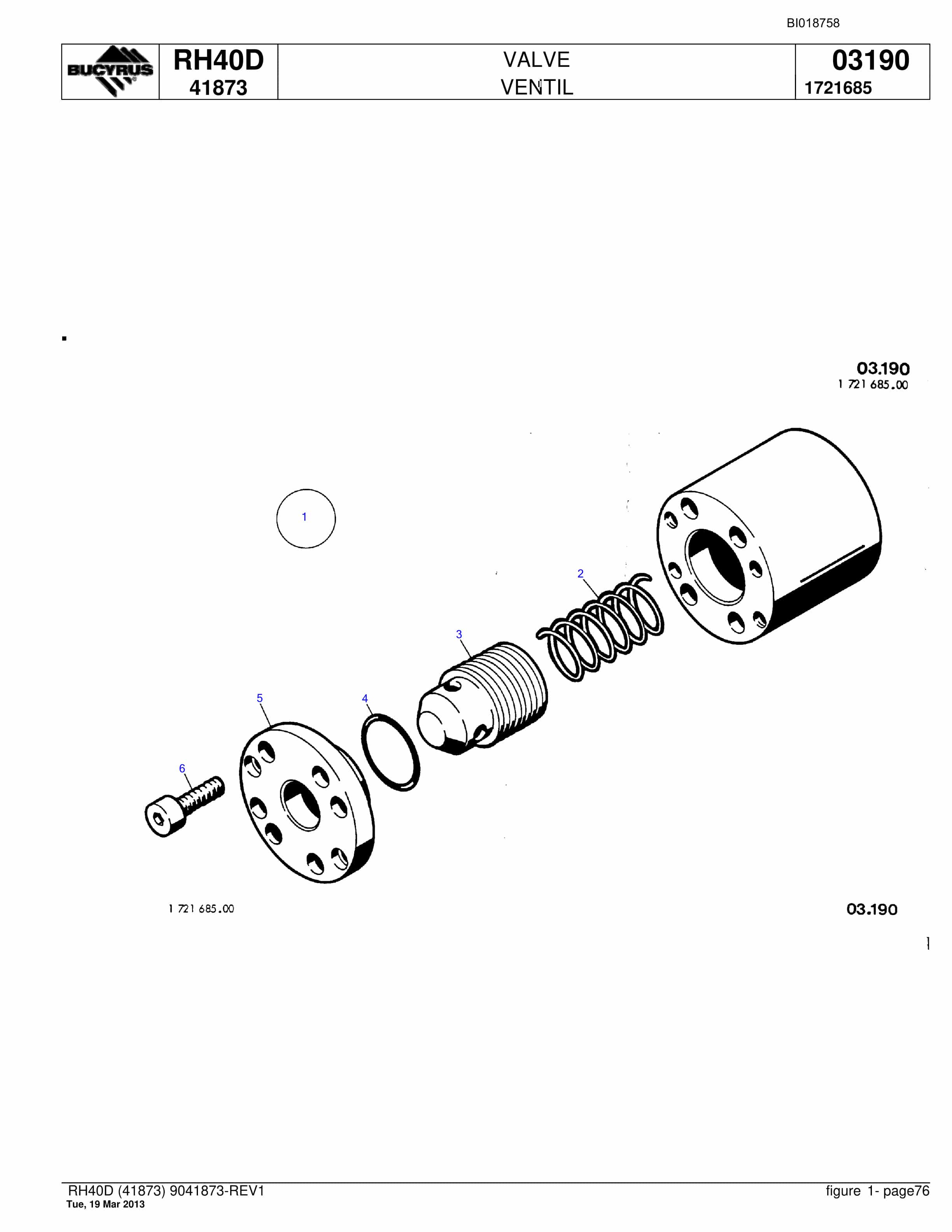 Bucyrus RH40D Hydraulic Excavator Parts Catalog BI018758-4