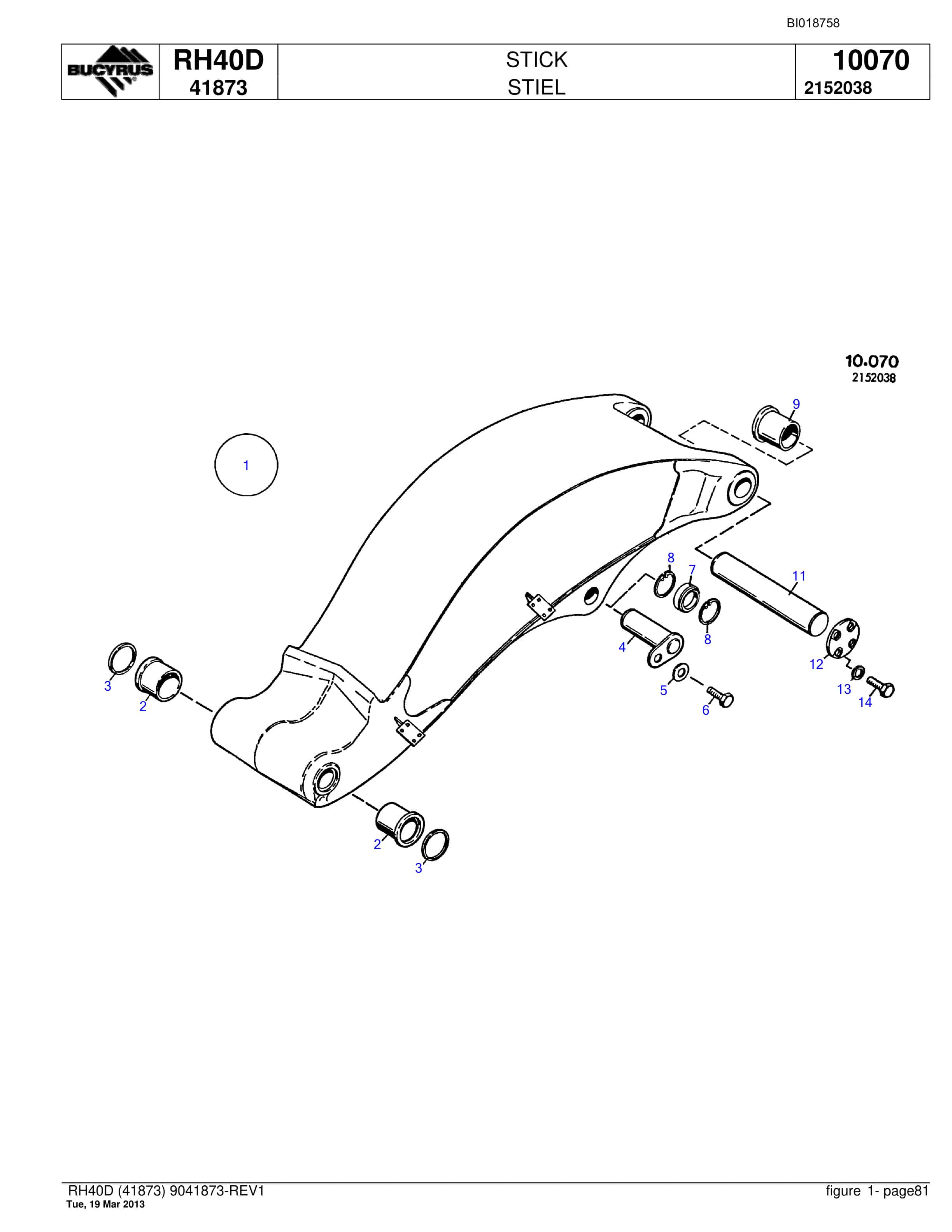 Bucyrus RH40D Hydraulic Excavator Parts Catalog BI018758-5