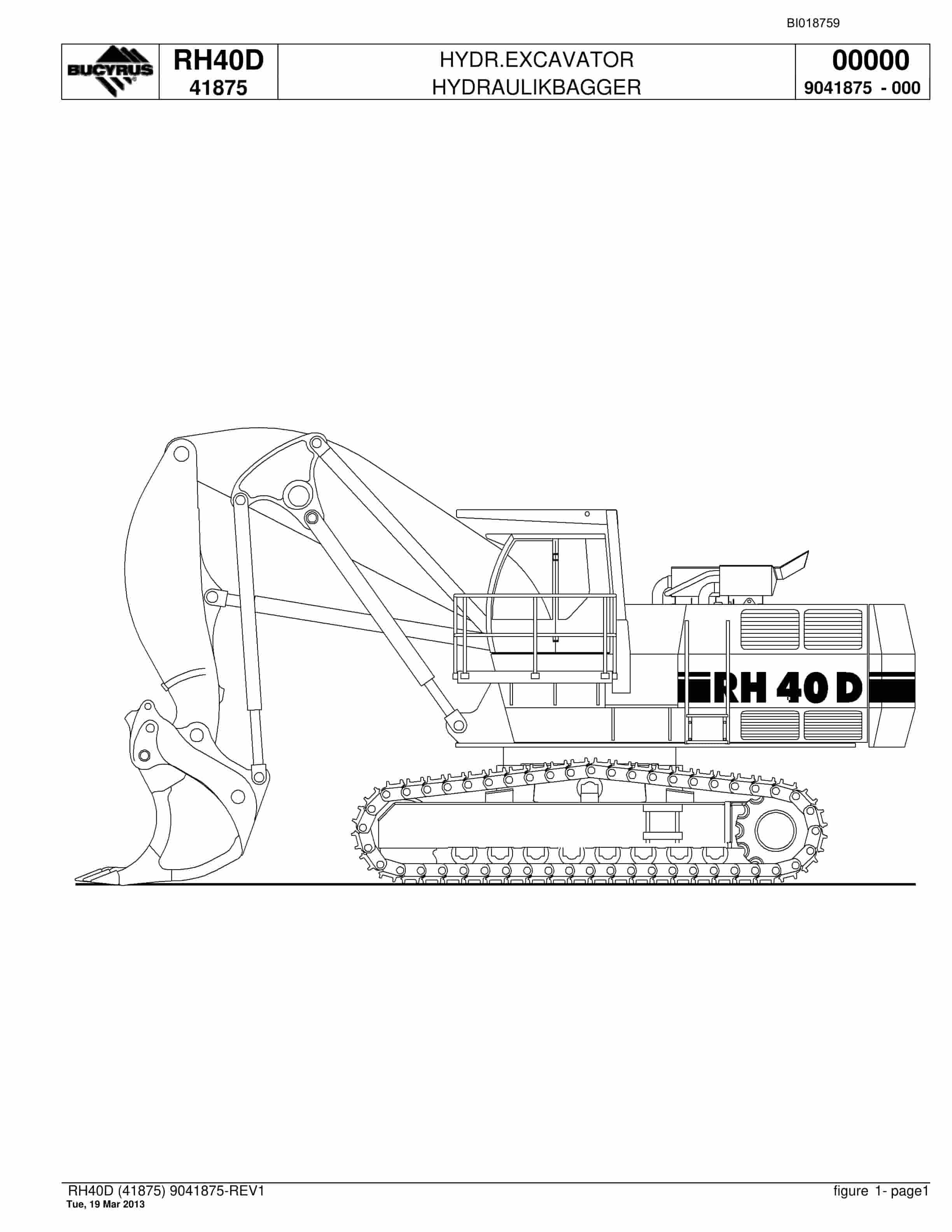 Bucyrus RH40D Hydraulic Excavator Parts Catalog BI018759