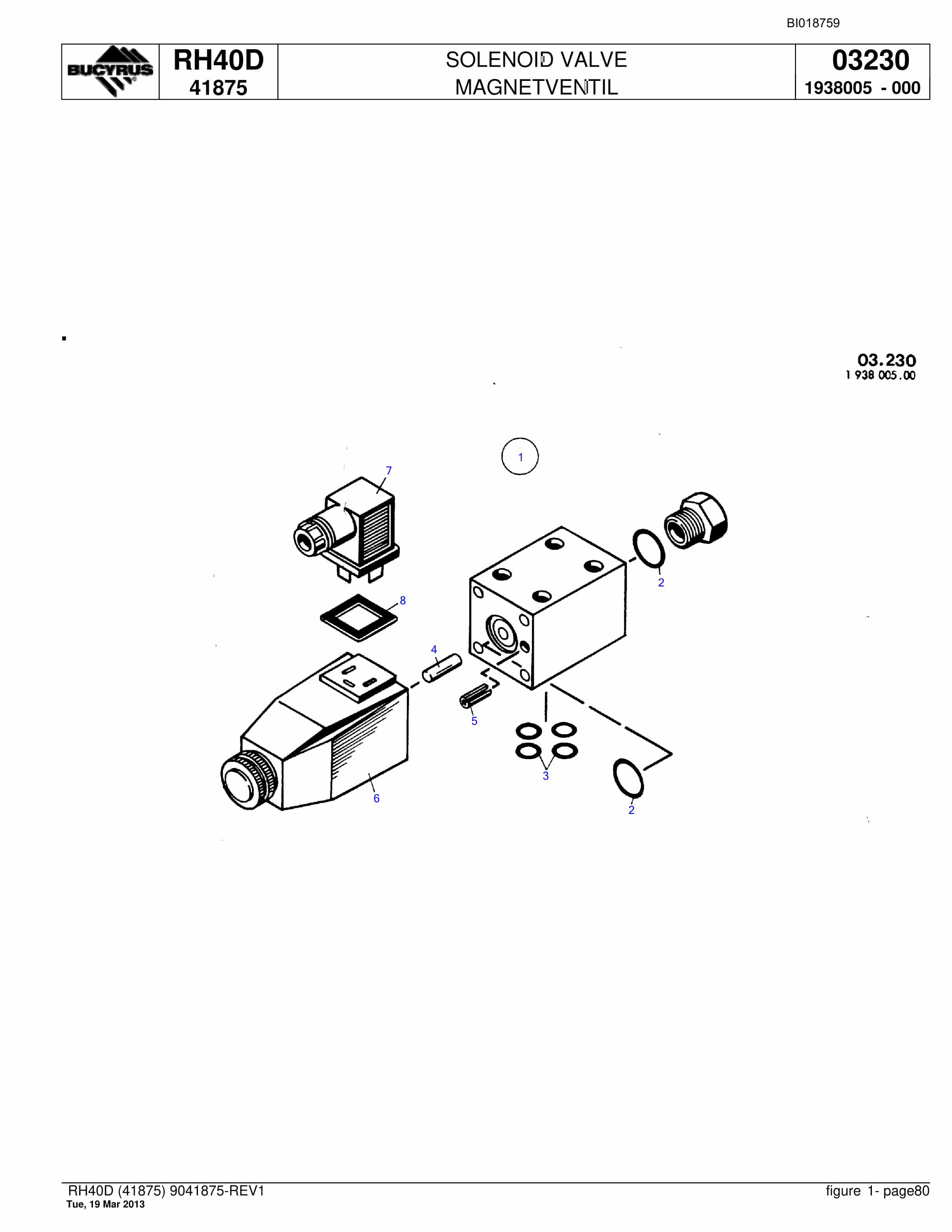 Bucyrus RH40D Hydraulic Excavator Parts Catalog BI018759-5