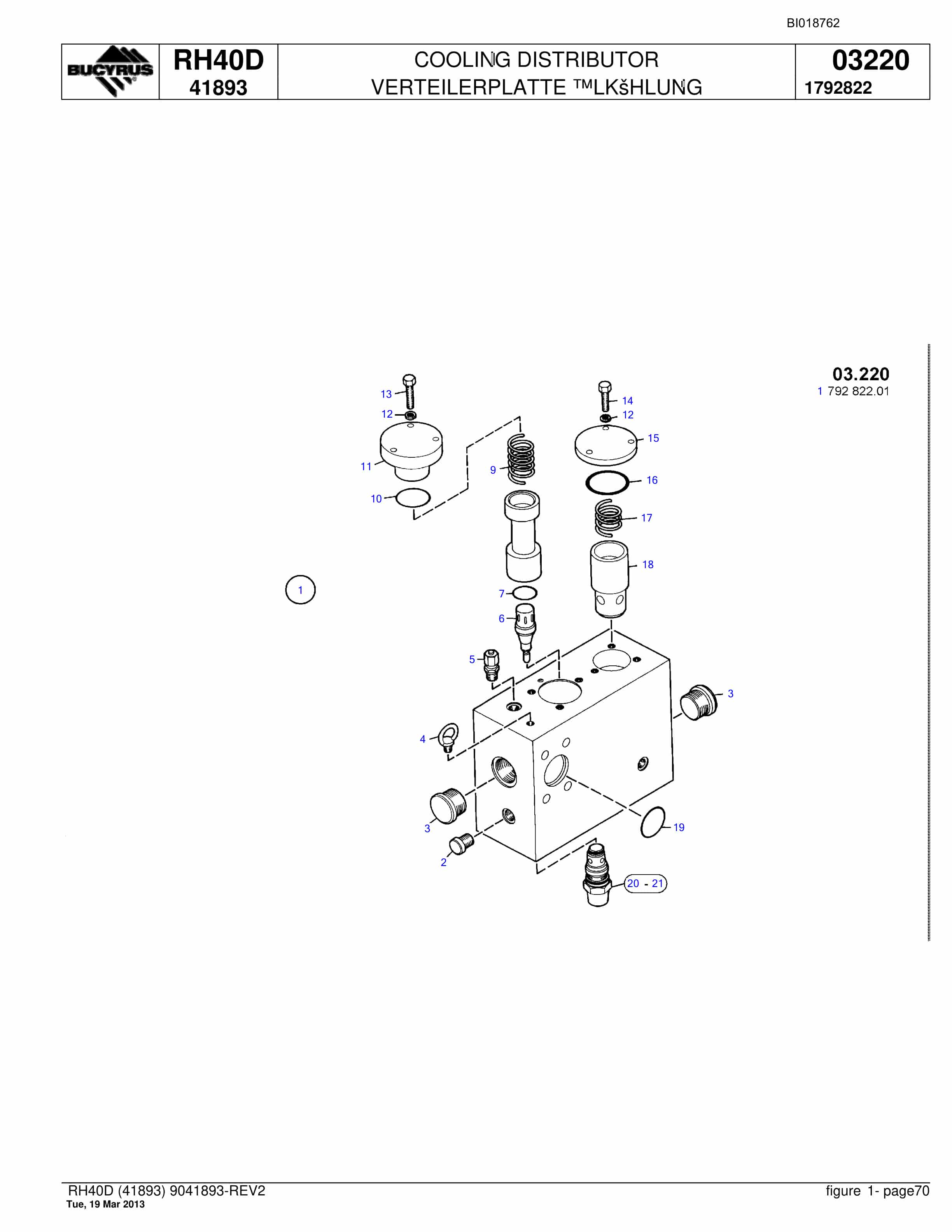 Bucyrus RH40D Hydraulic Excavator Parts Catalog BI018762-5