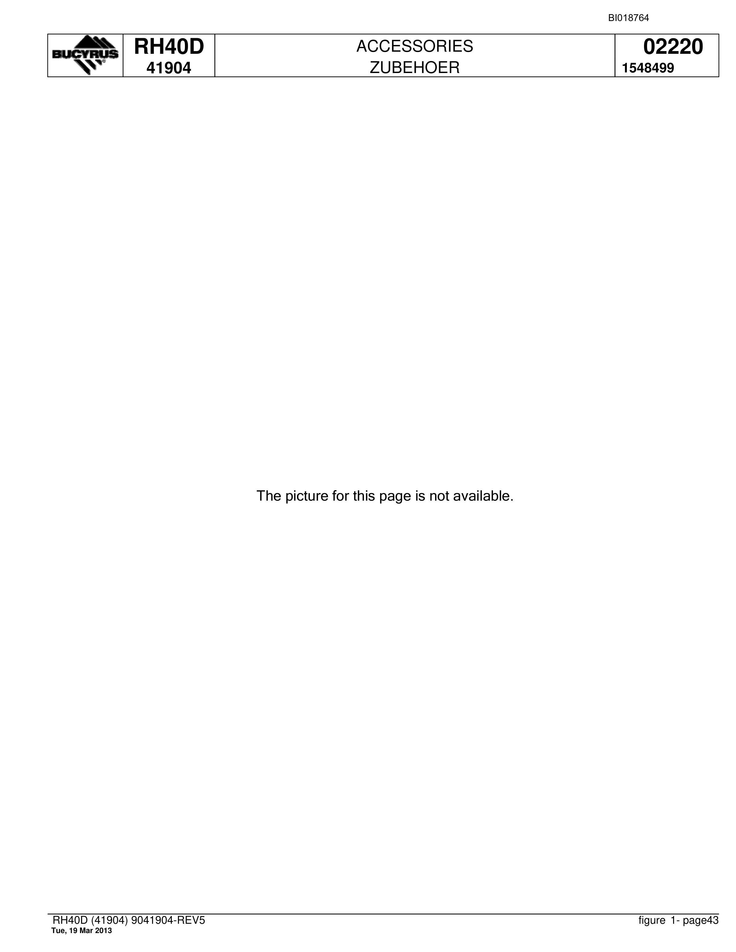 Bucyrus RH40D Hydraulic Excavator Parts Catalog BI018764-2