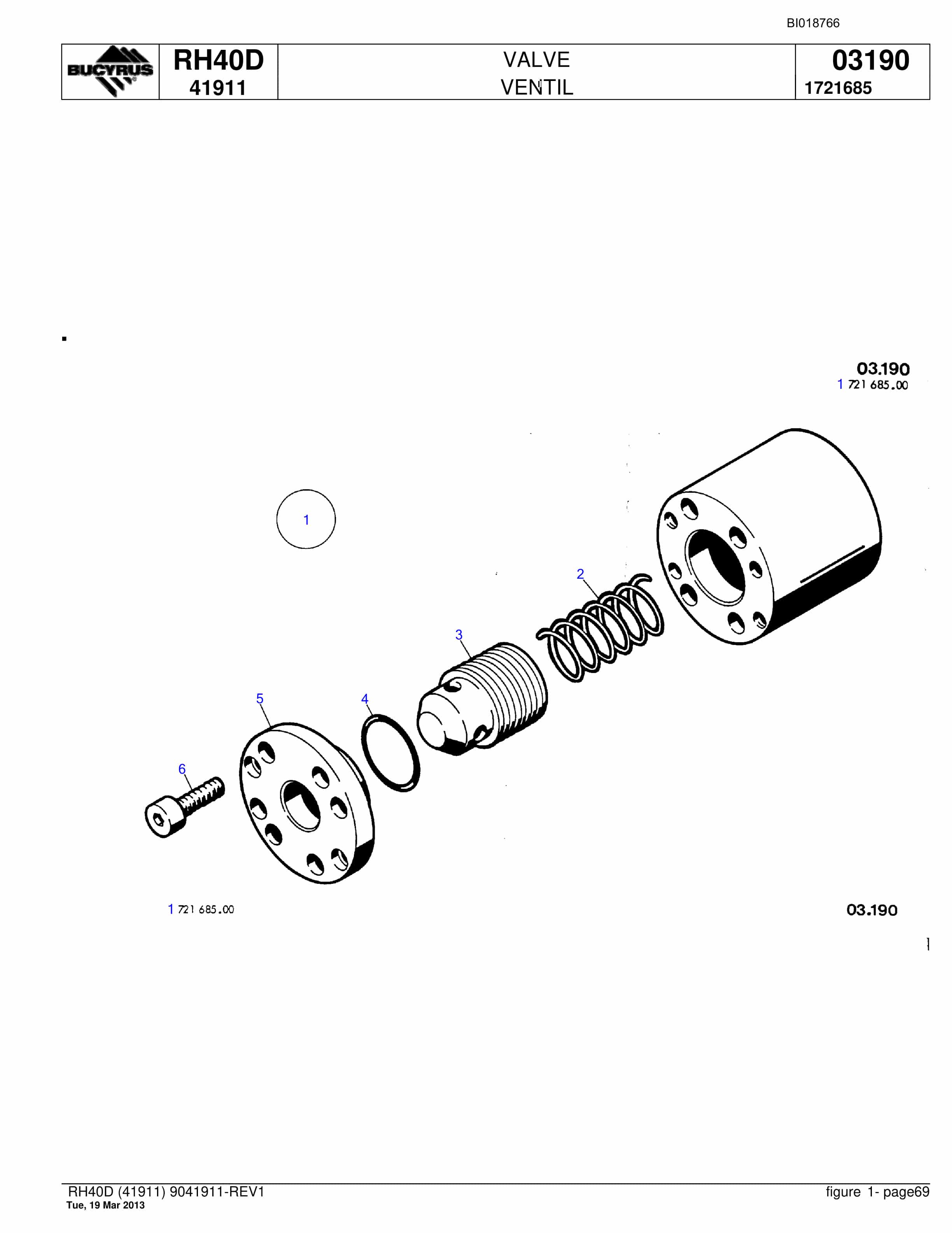 Bucyrus RH40D Hydraulic Excavator Parts Catalog BI018766-4