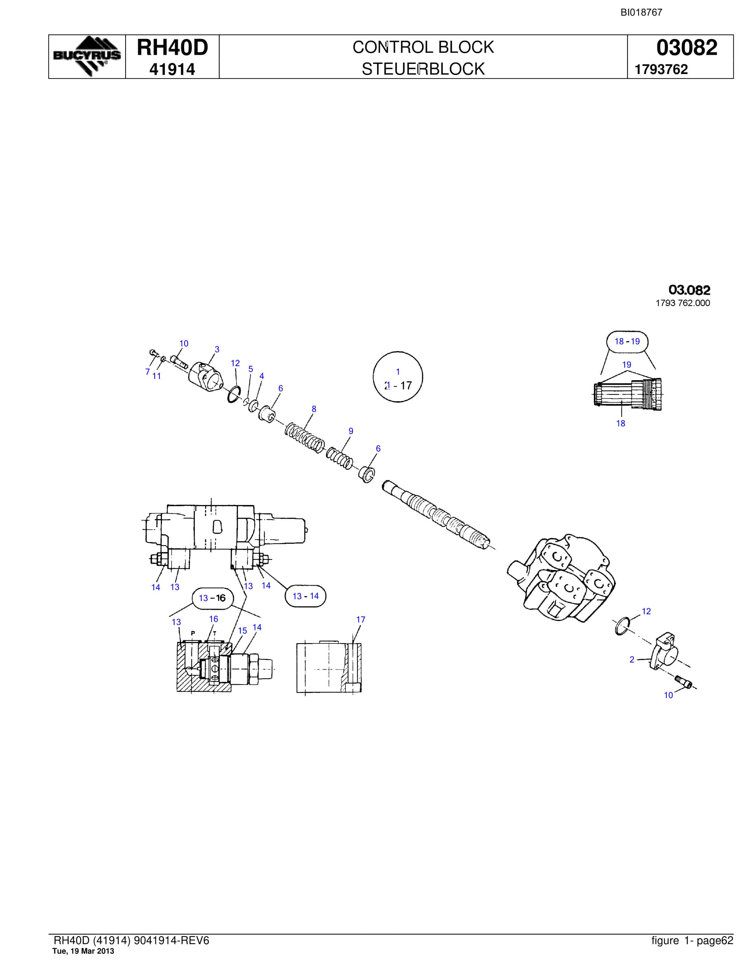 Bucyrus RH40D Hydraulic Excavator Parts Catalog BI018767-3