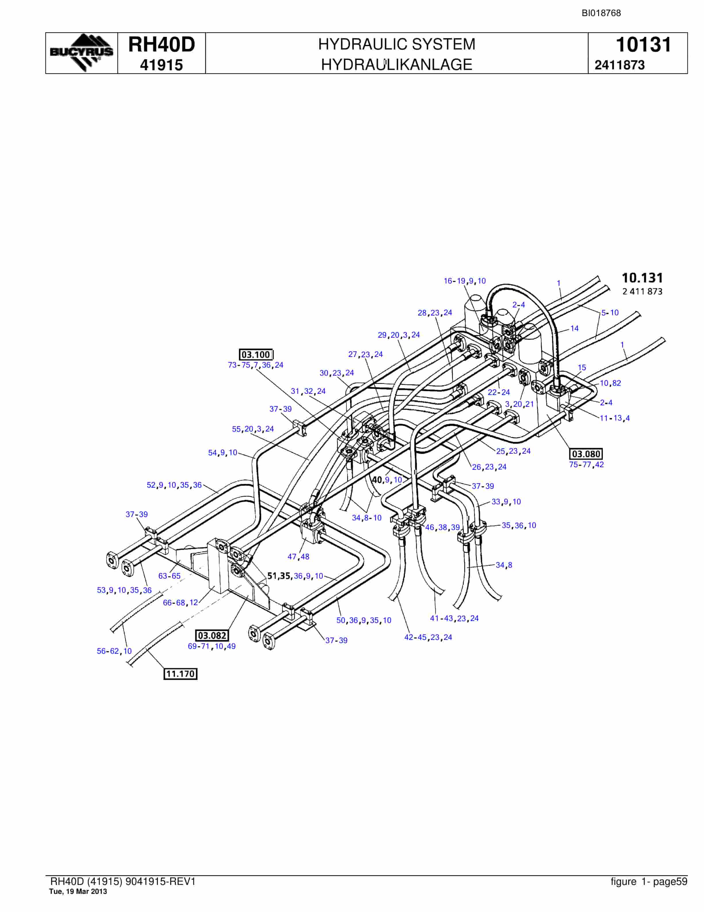 Bucyrus RH40D Hydraulic Excavator Parts Catalog BI018768-5