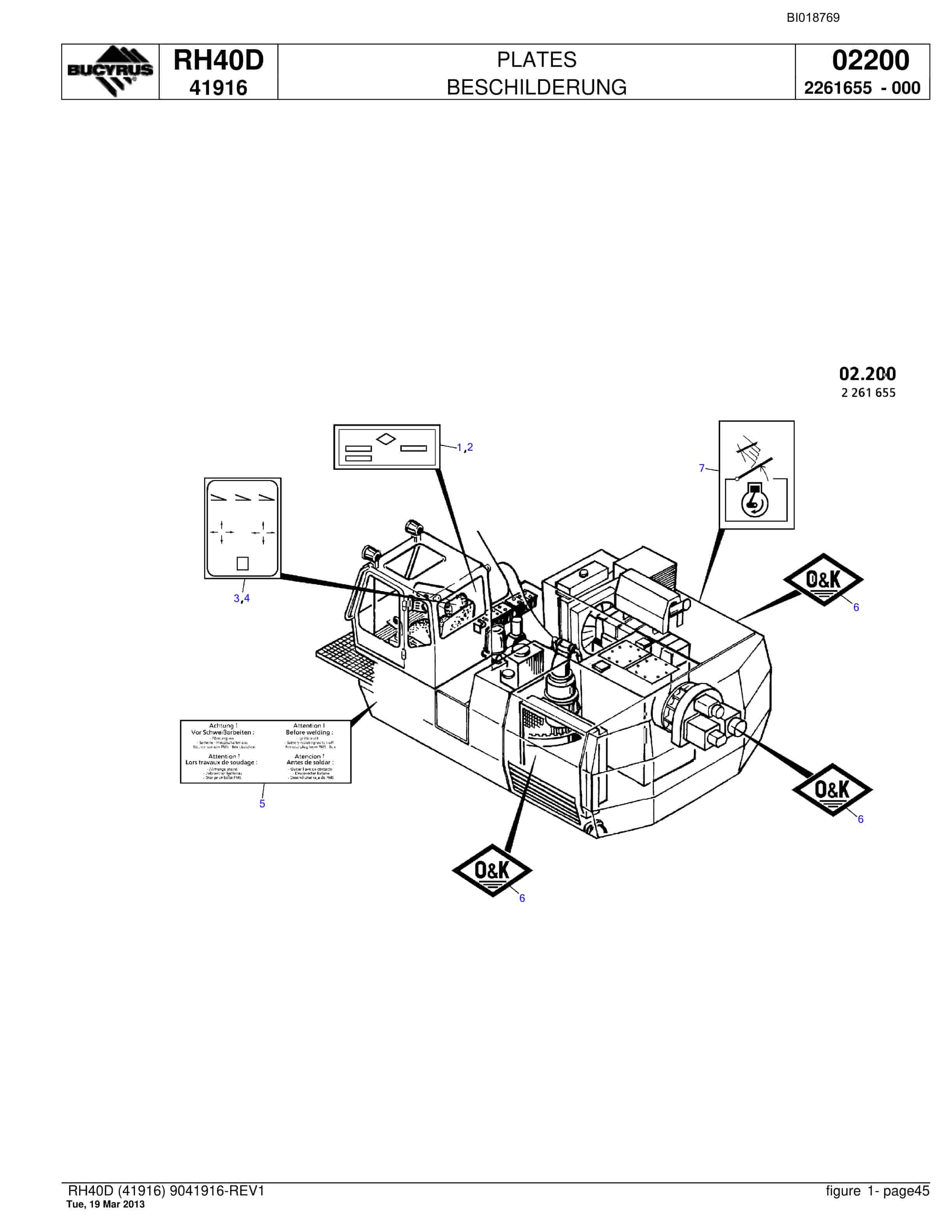 Bucyrus RH40D Hydraulic Excavator Parts Catalog BI018769-2