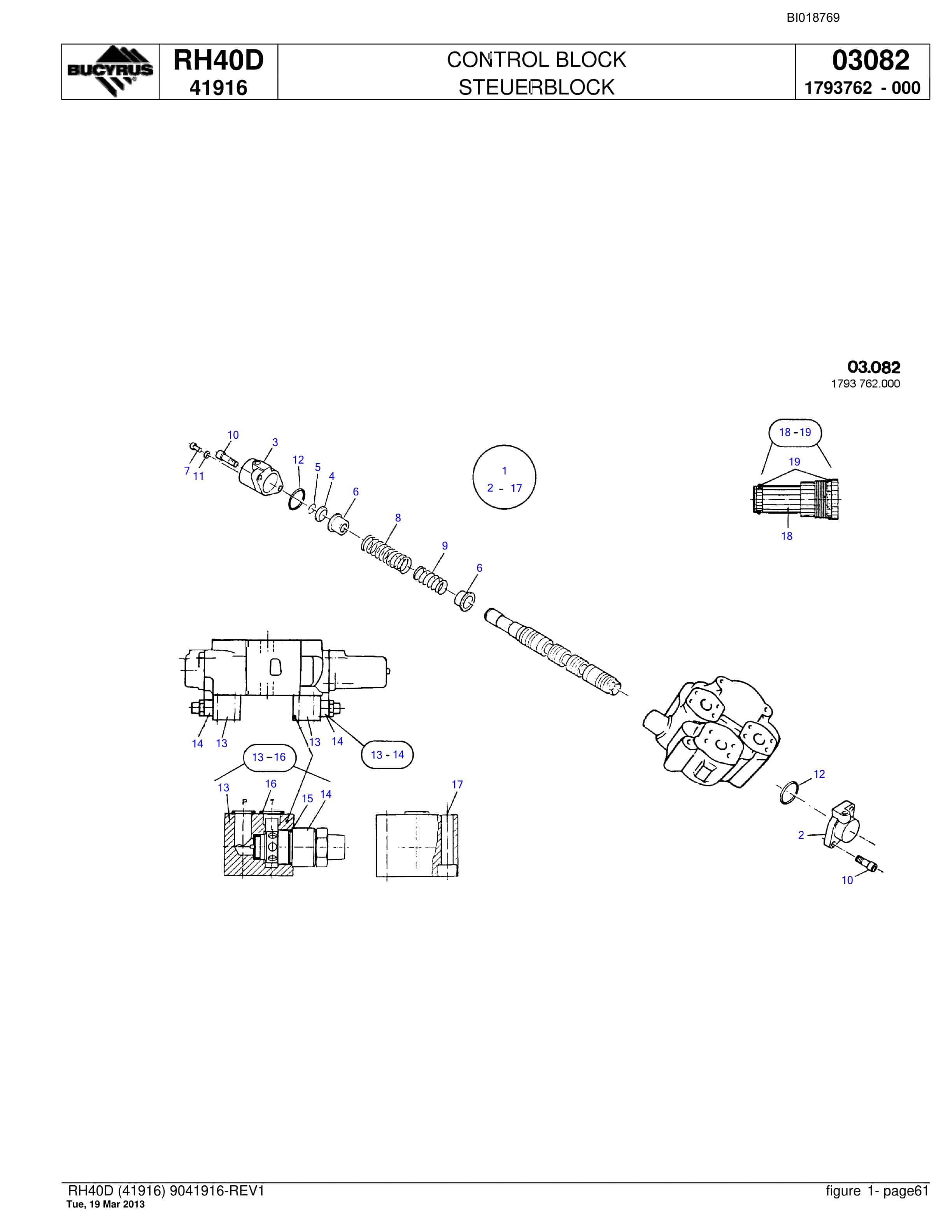 Bucyrus RH40D Hydraulic Excavator Parts Catalog BI018769-3
