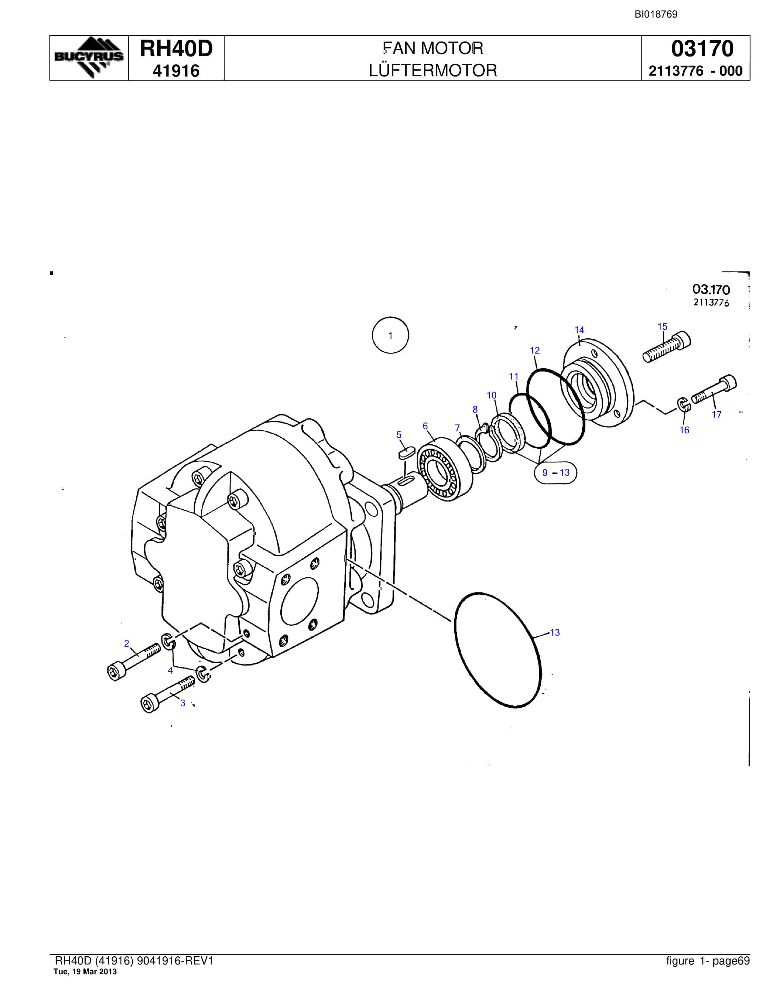 Bucyrus RH40D Hydraulic Excavator Parts Catalog BI018769-4