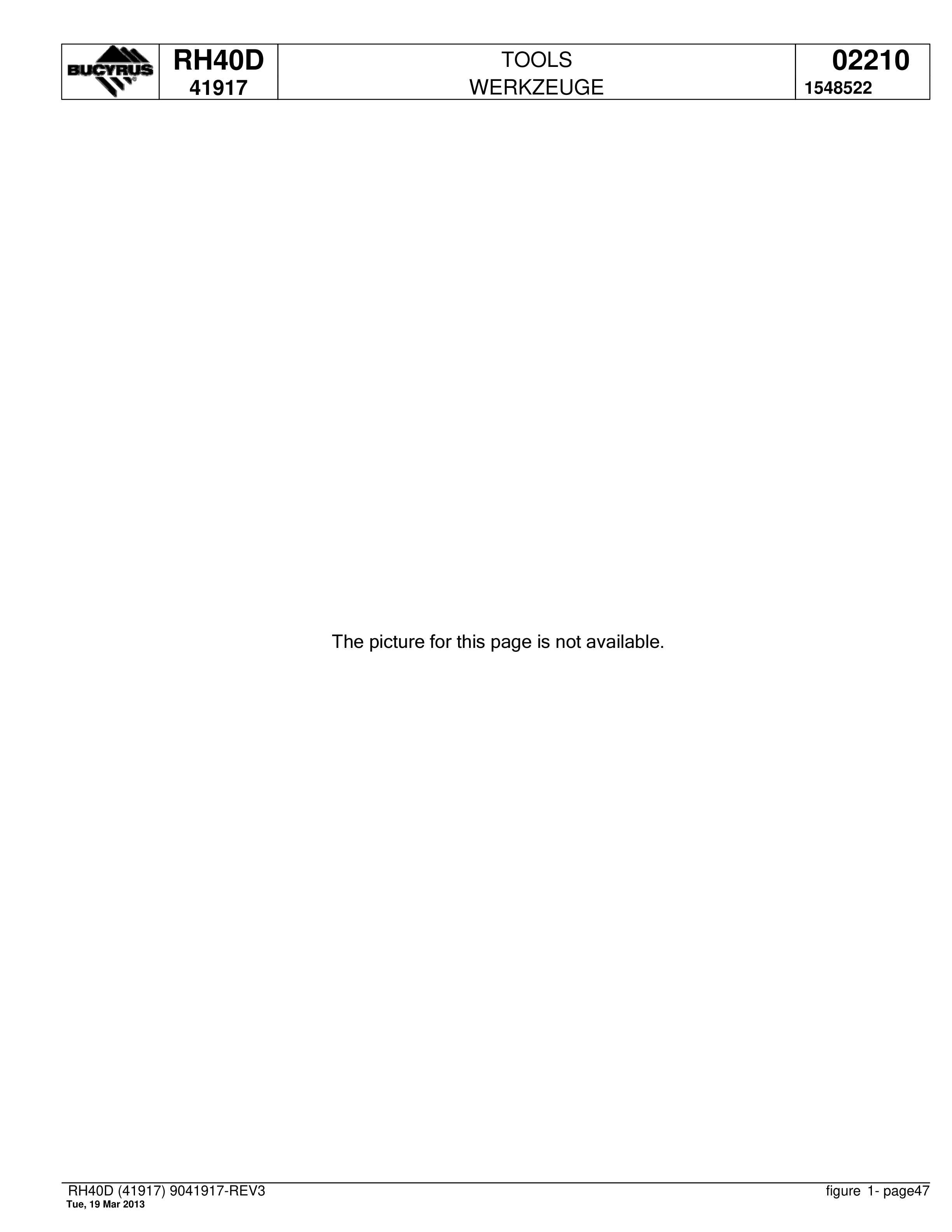 Bucyrus RH40D Hydraulic Excavator Parts Catalog BI018770-2