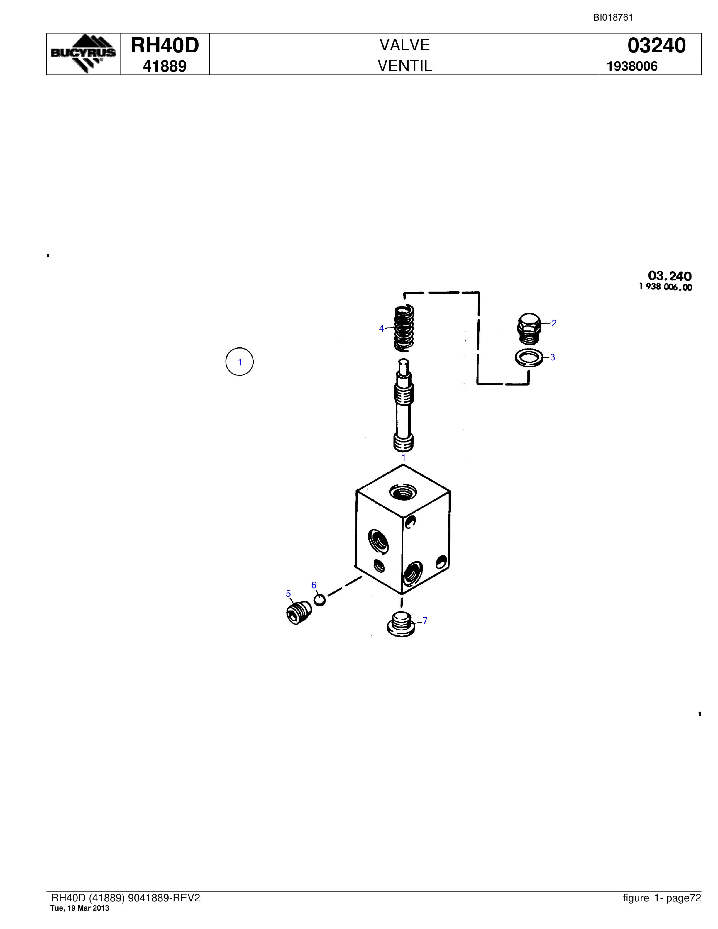 Bucyrus RH40D Hydraulic Excavator Spare Parts List BI018761-5