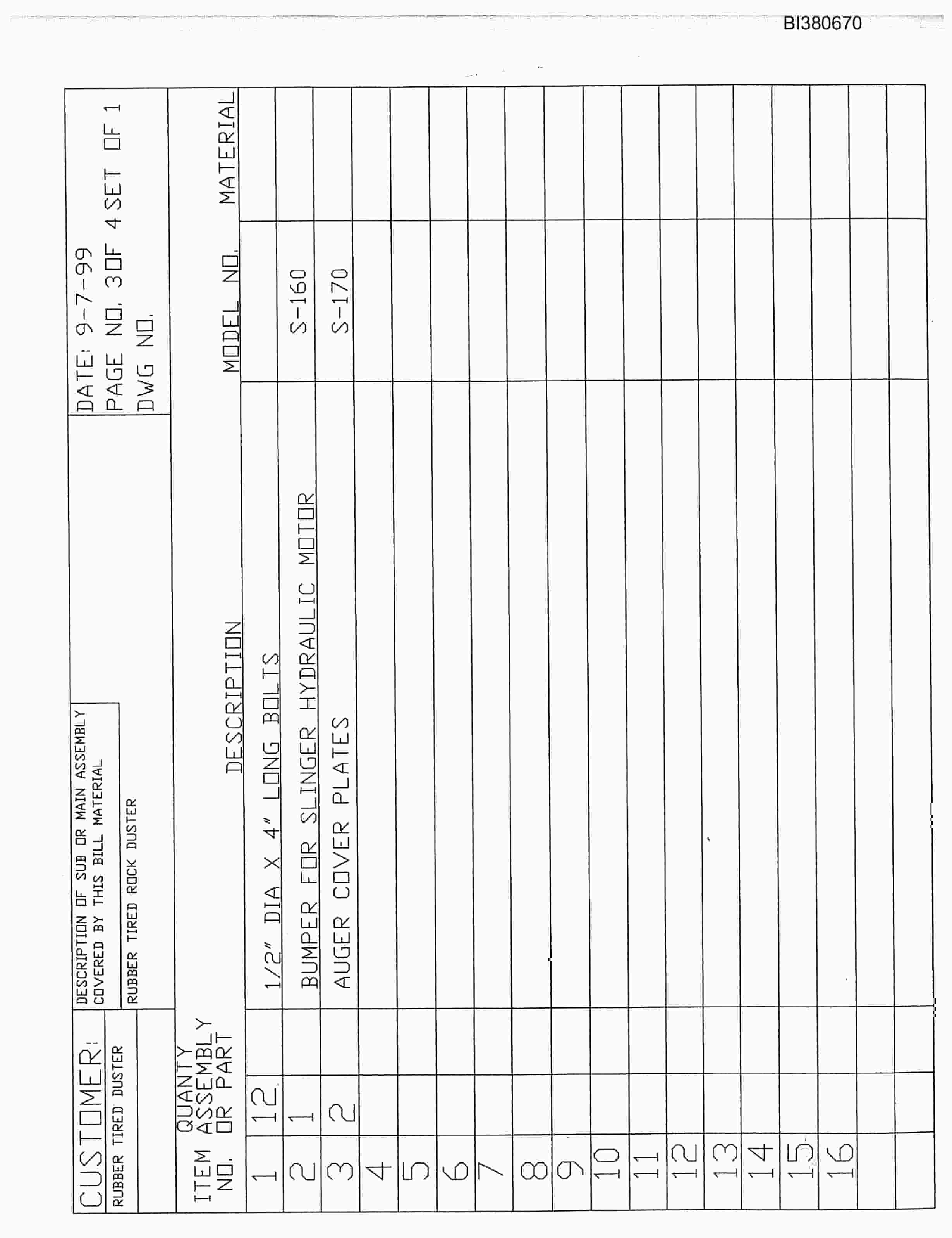 Bucyrus Rubber Tired Rock Duster Parts Catalog BI380670-4