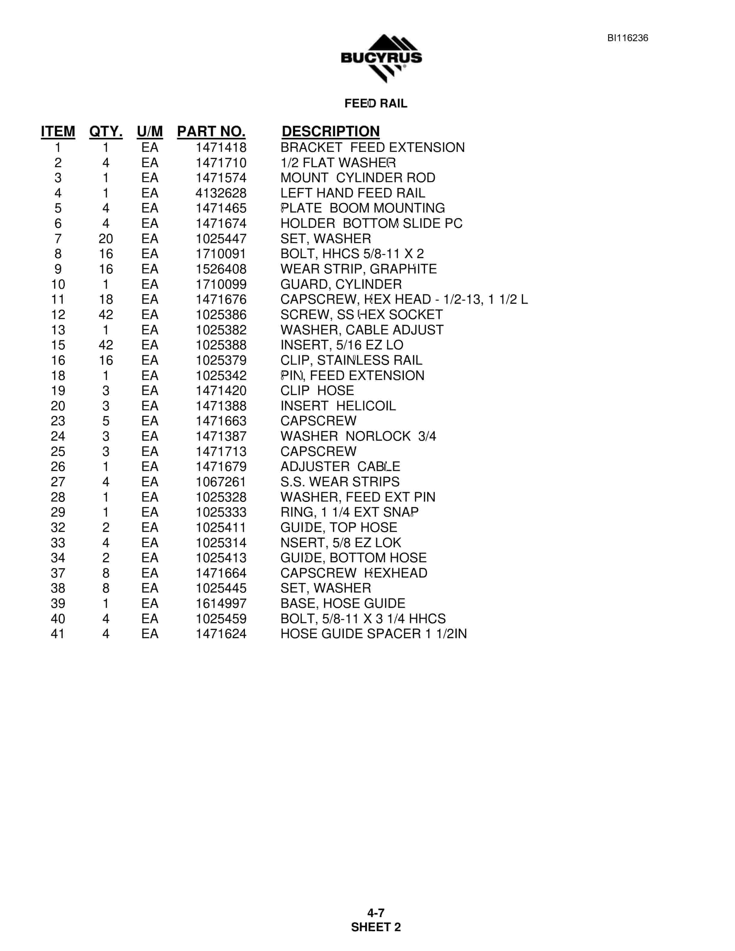 Bucyrus S06-3630-35 Parts Catalog BI116236-2