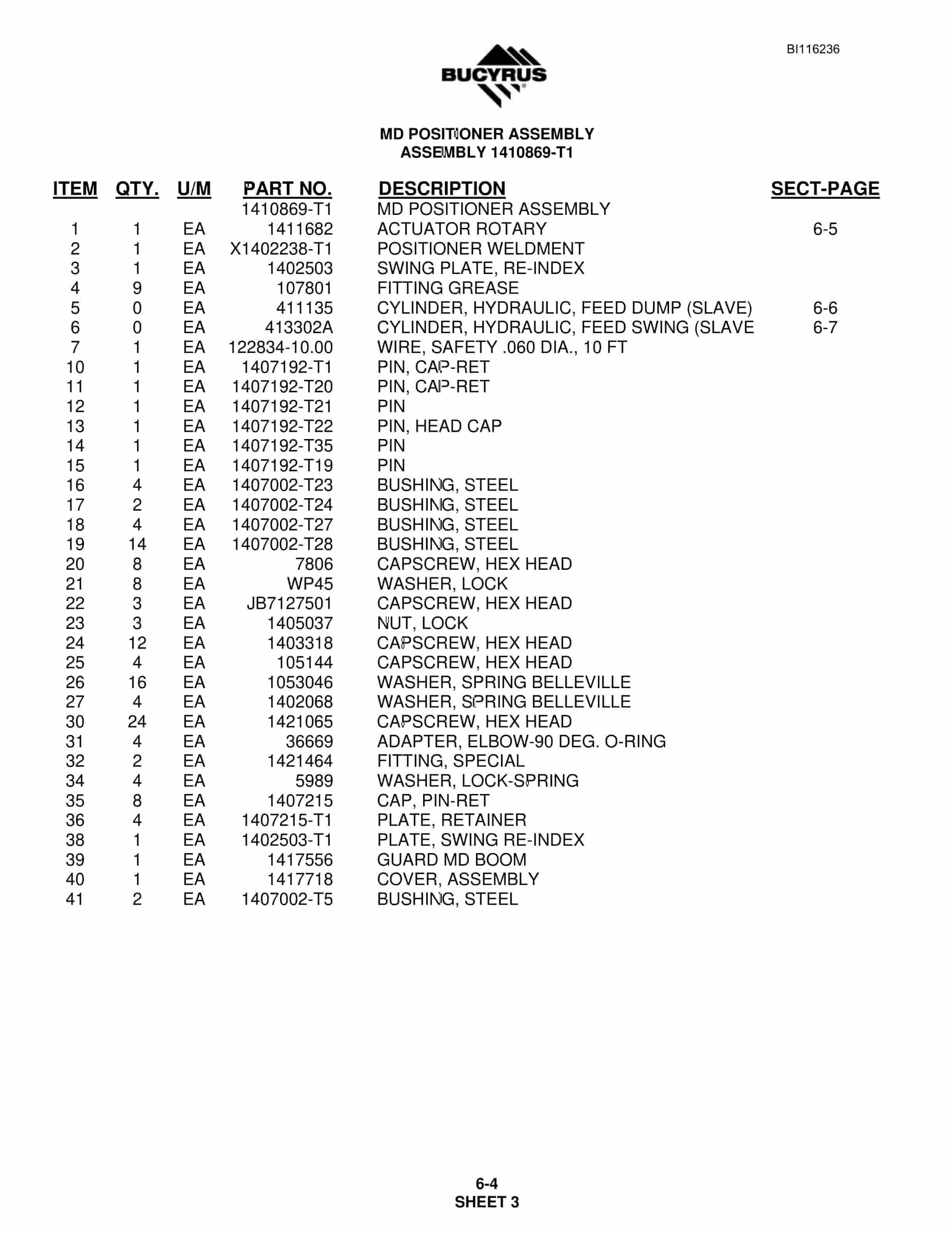 Bucyrus S06-3630-35 Parts Catalog BI116236-4