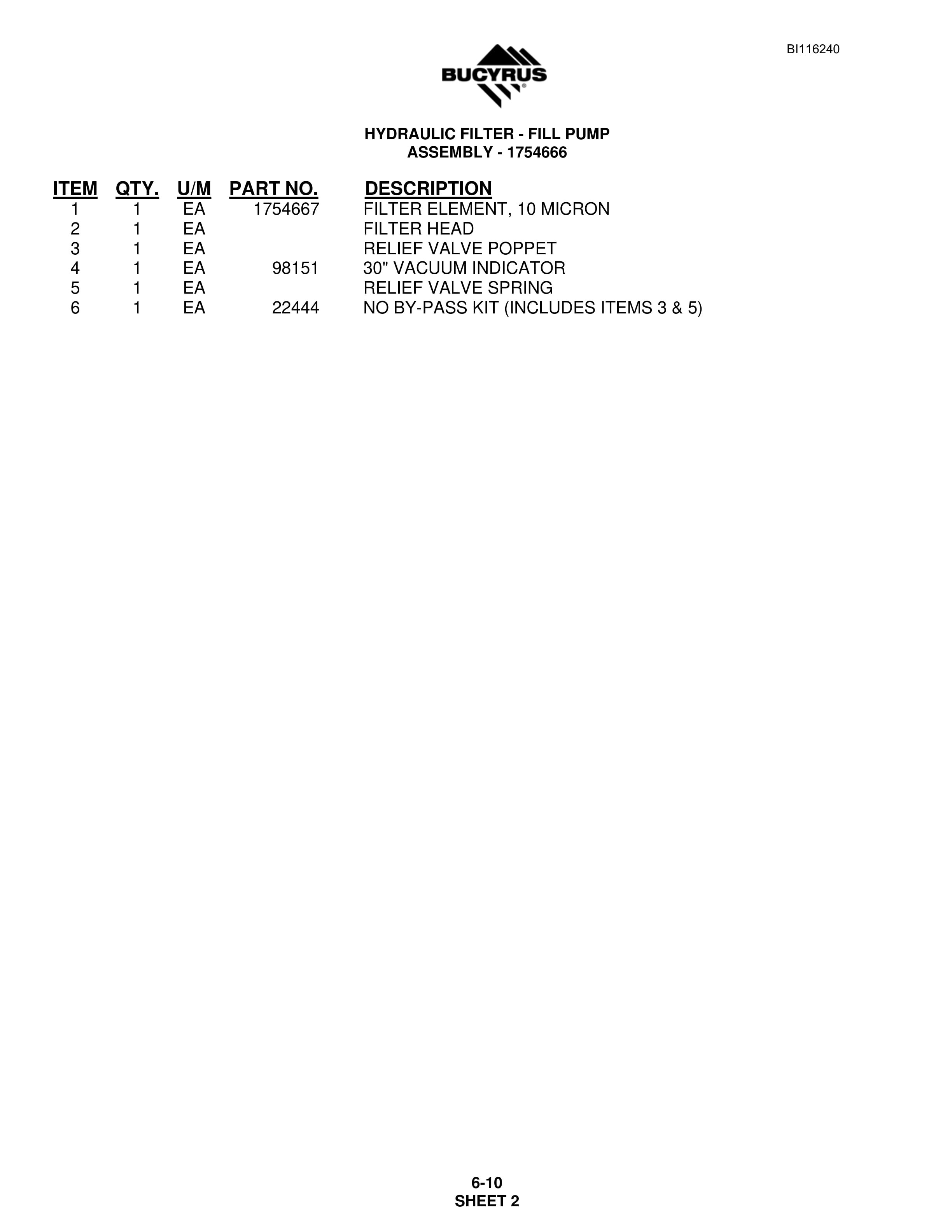 Bucyrus S08-5295, S08-5300 Parts Catalog BI116240-4