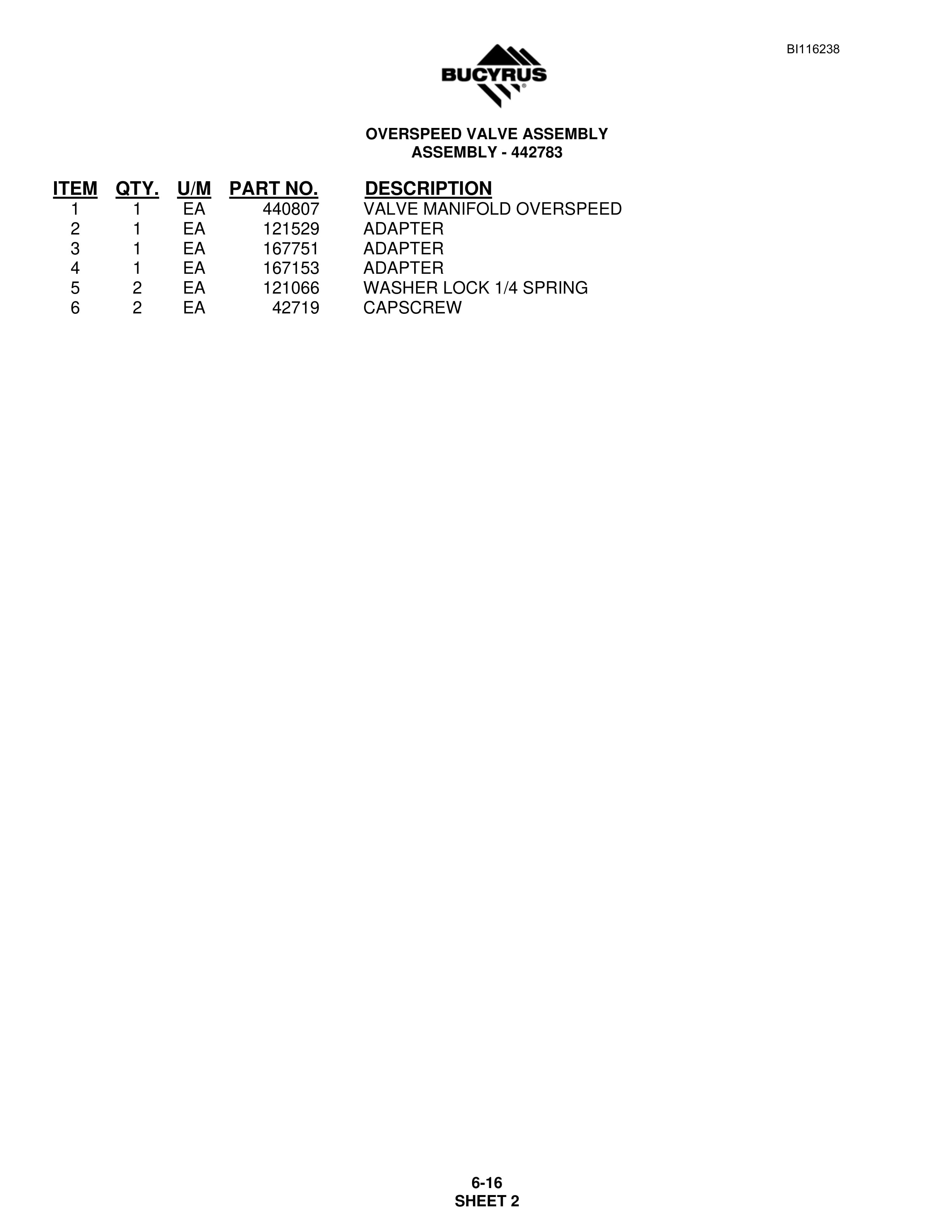 Bucyrus S09-6230-40 Parts Catalog BI116238-4