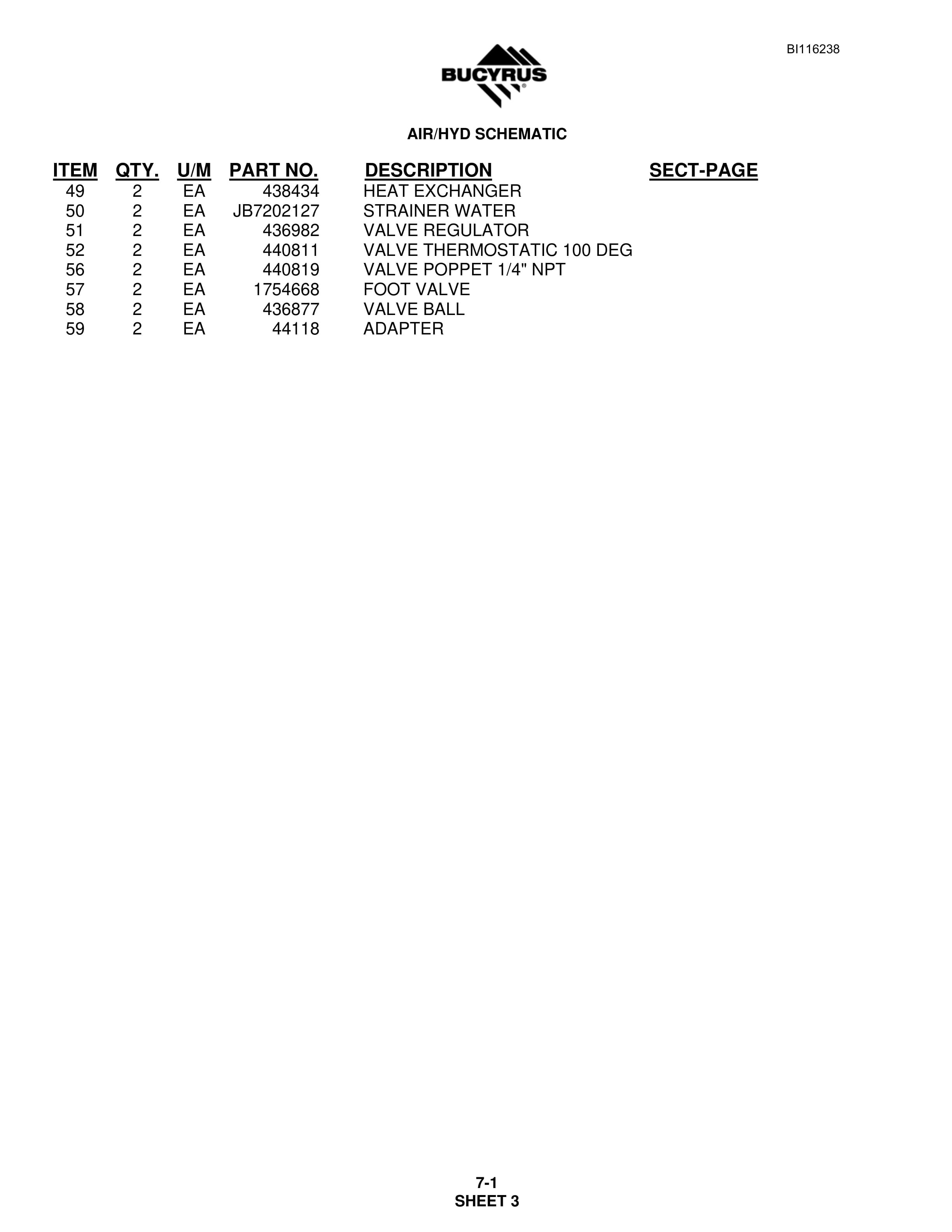 Bucyrus S09-6230-40 Parts Catalog BI116238-5