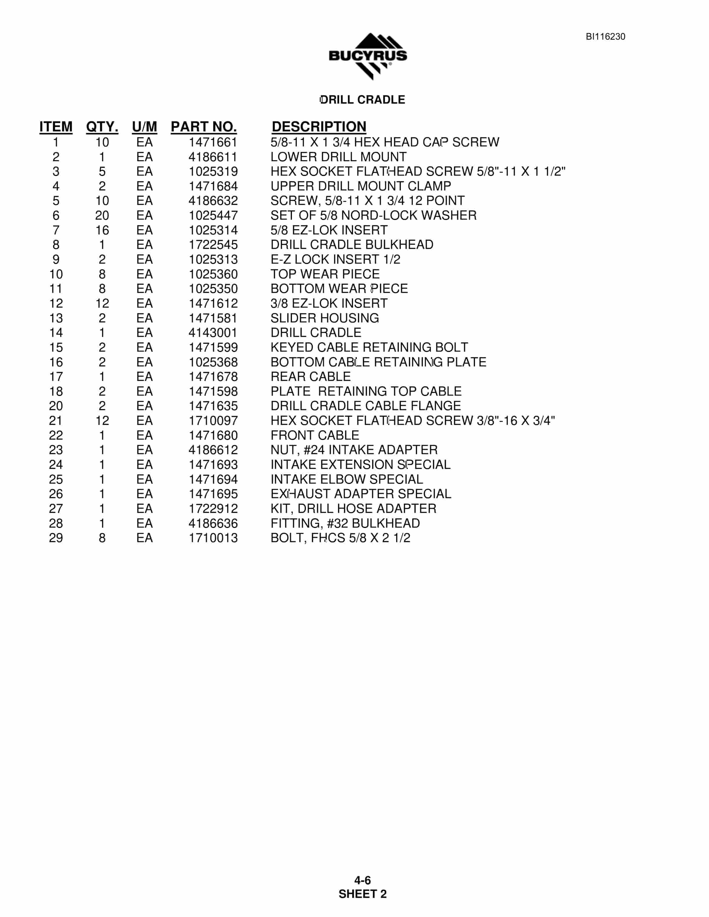 Bucyrus S09-6235-45-55-65 Parts Catalog BI116230-2
