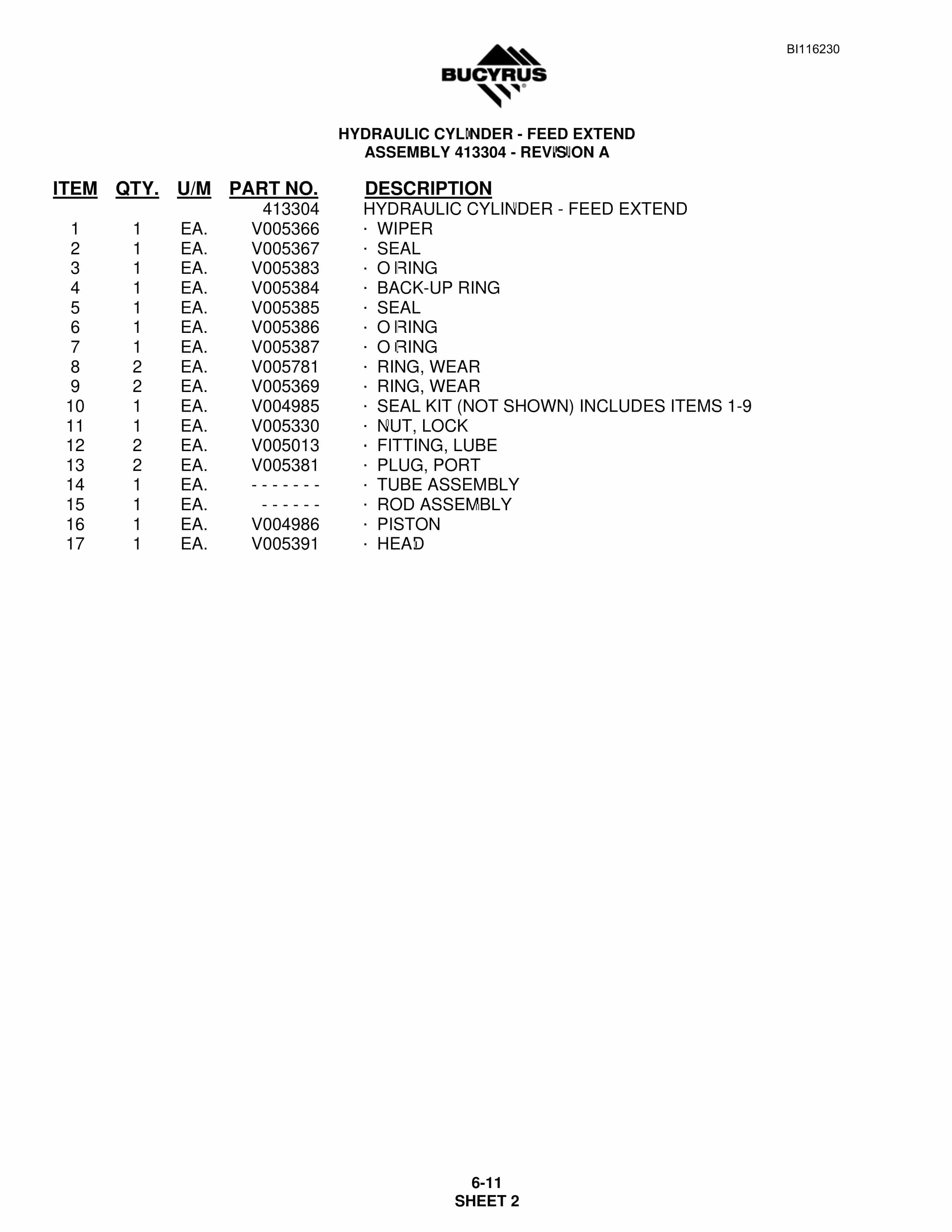 Bucyrus S09-6235-45-55-65 Parts Catalog BI116230-4