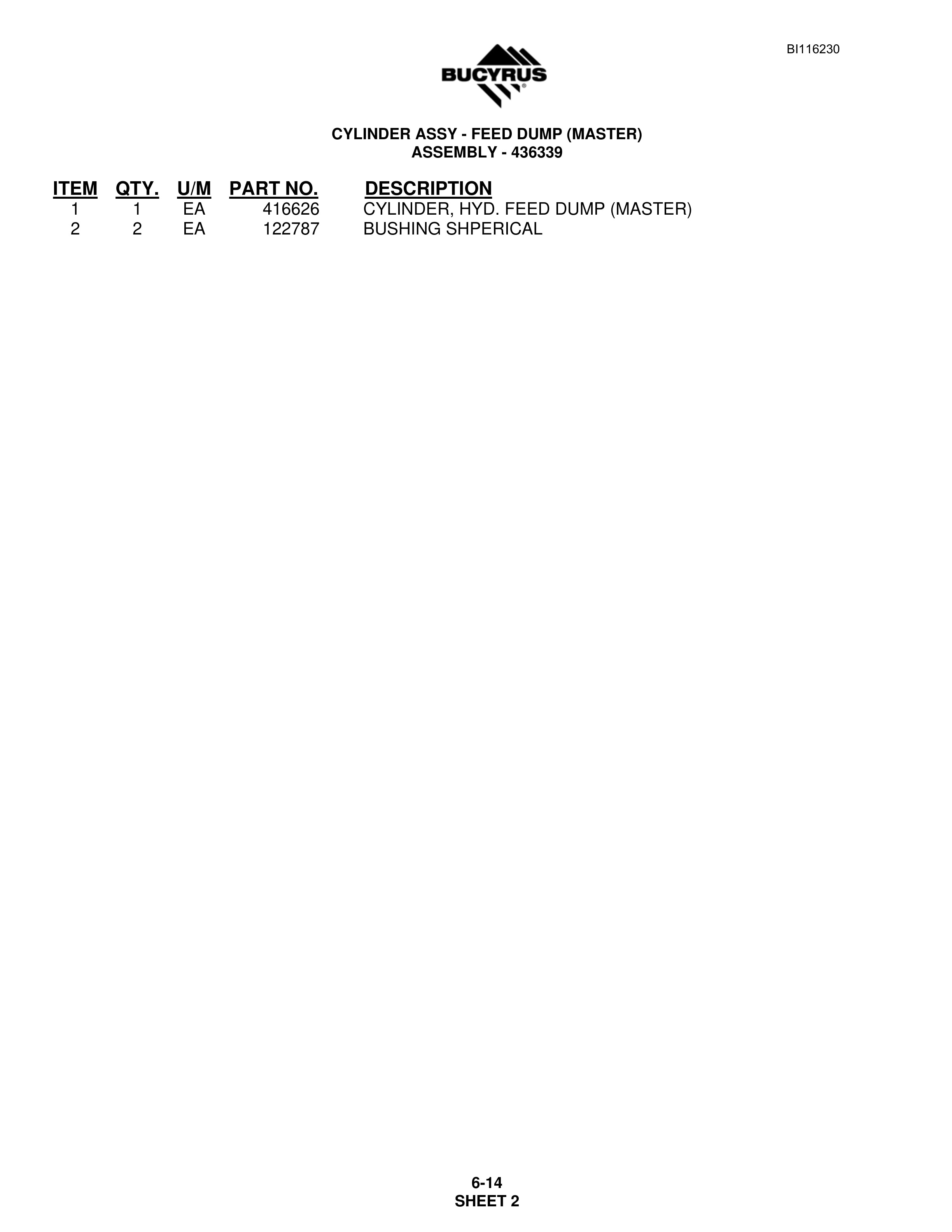 Bucyrus S09-6235-45-55-65 Parts Catalog BI116230-5