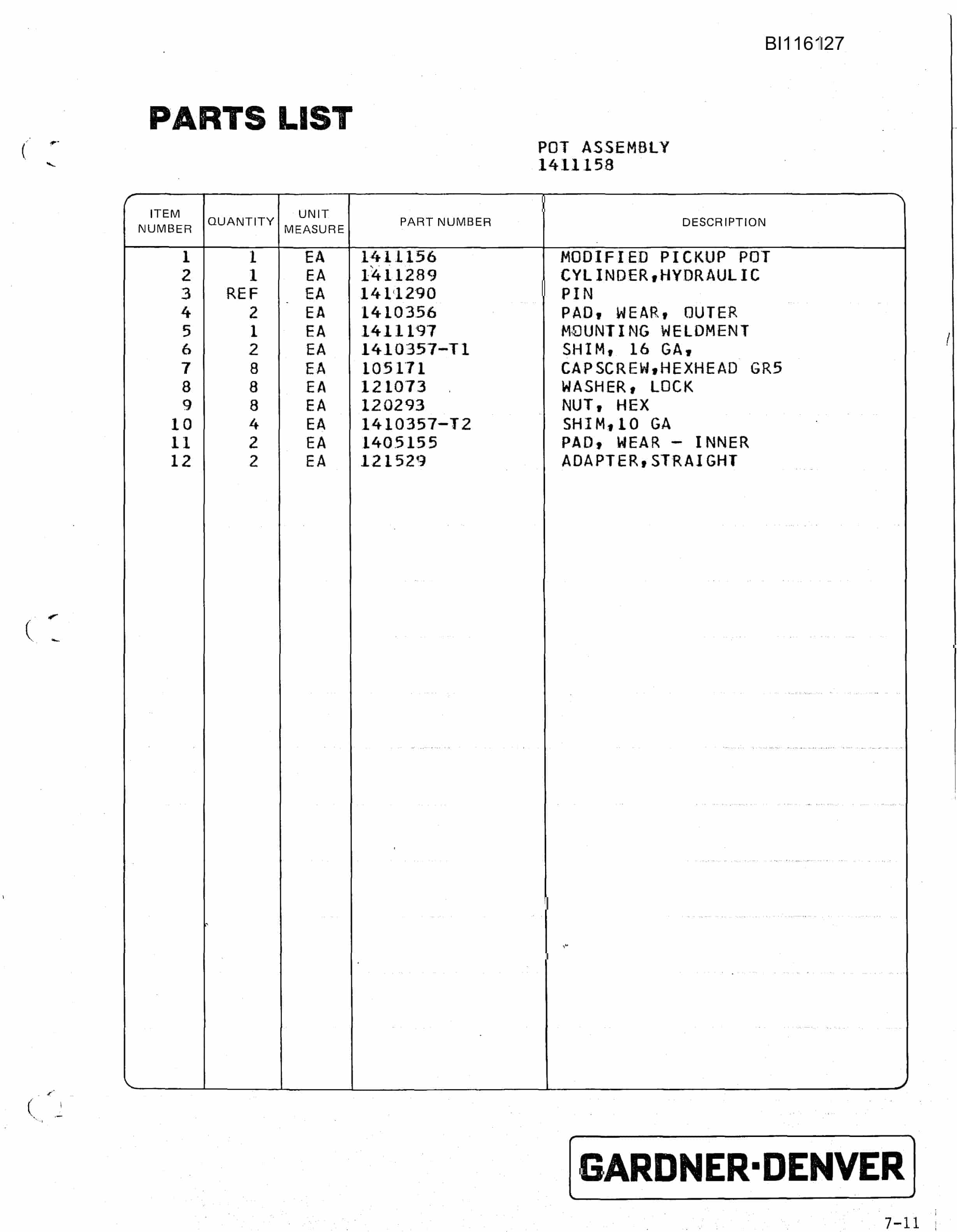 Bucyrus SCH2500 Hydra-Trac Self Contained Hydraulic Track Drill Parts Catalog BI116127-3