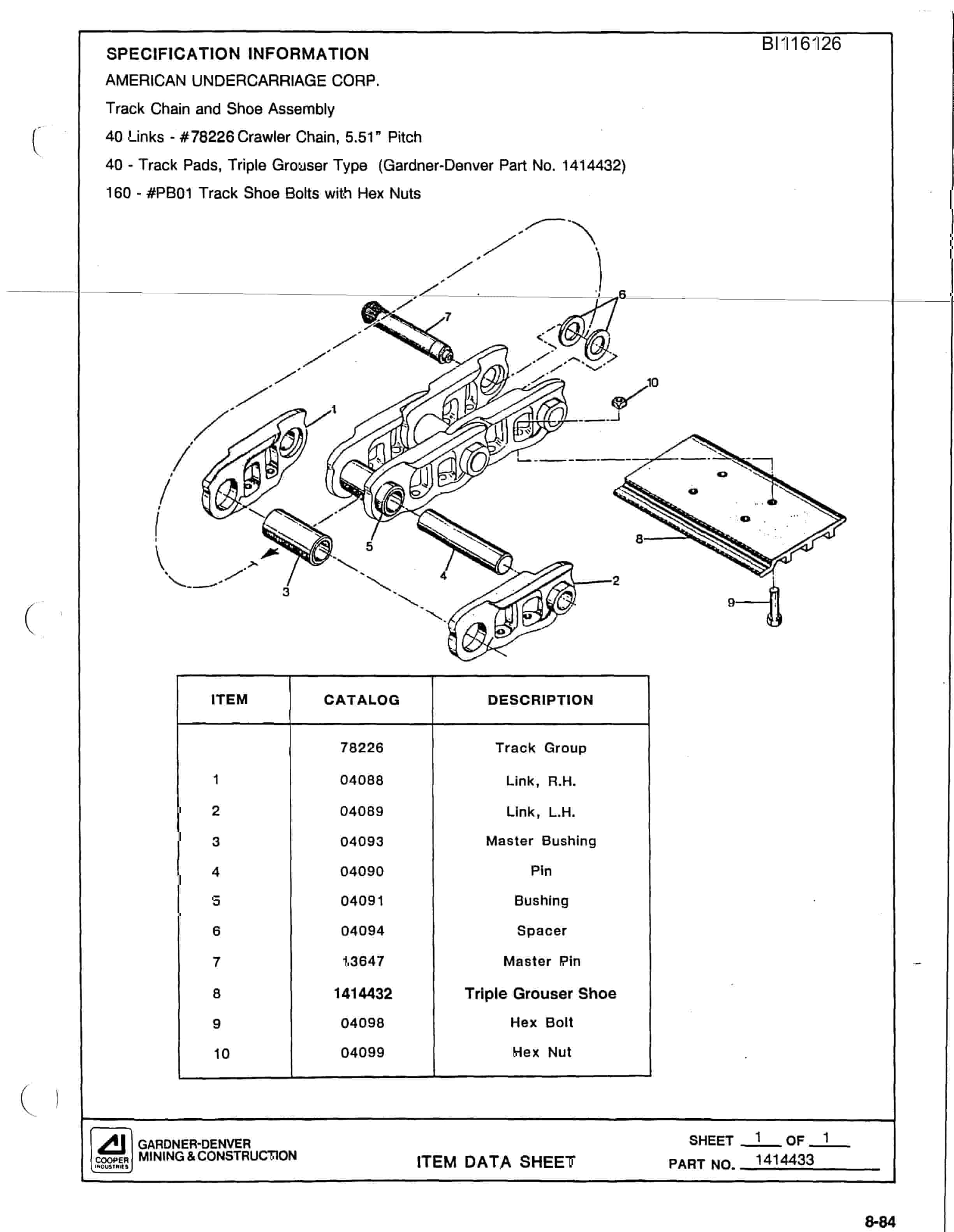 Bucyrus SCH2500, SCH2500A Hydra-Trac Self Contained Hydraulic Track Drill Parts Catalog BI116126-5