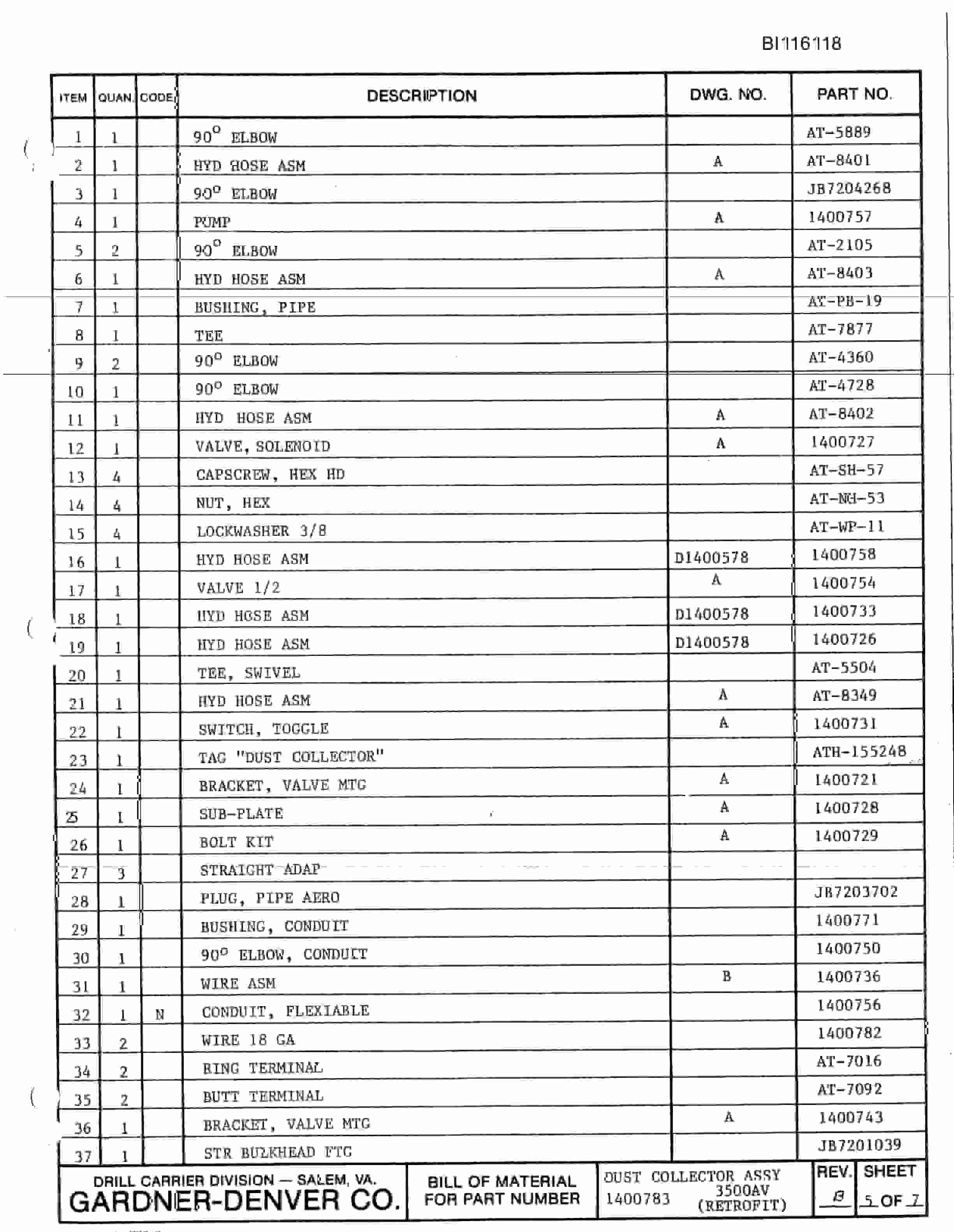 Bucyrus SCH3500A Hydra-Trac Self Contained Hydraulic Drill Carrier Parts Catalog BI116118-5