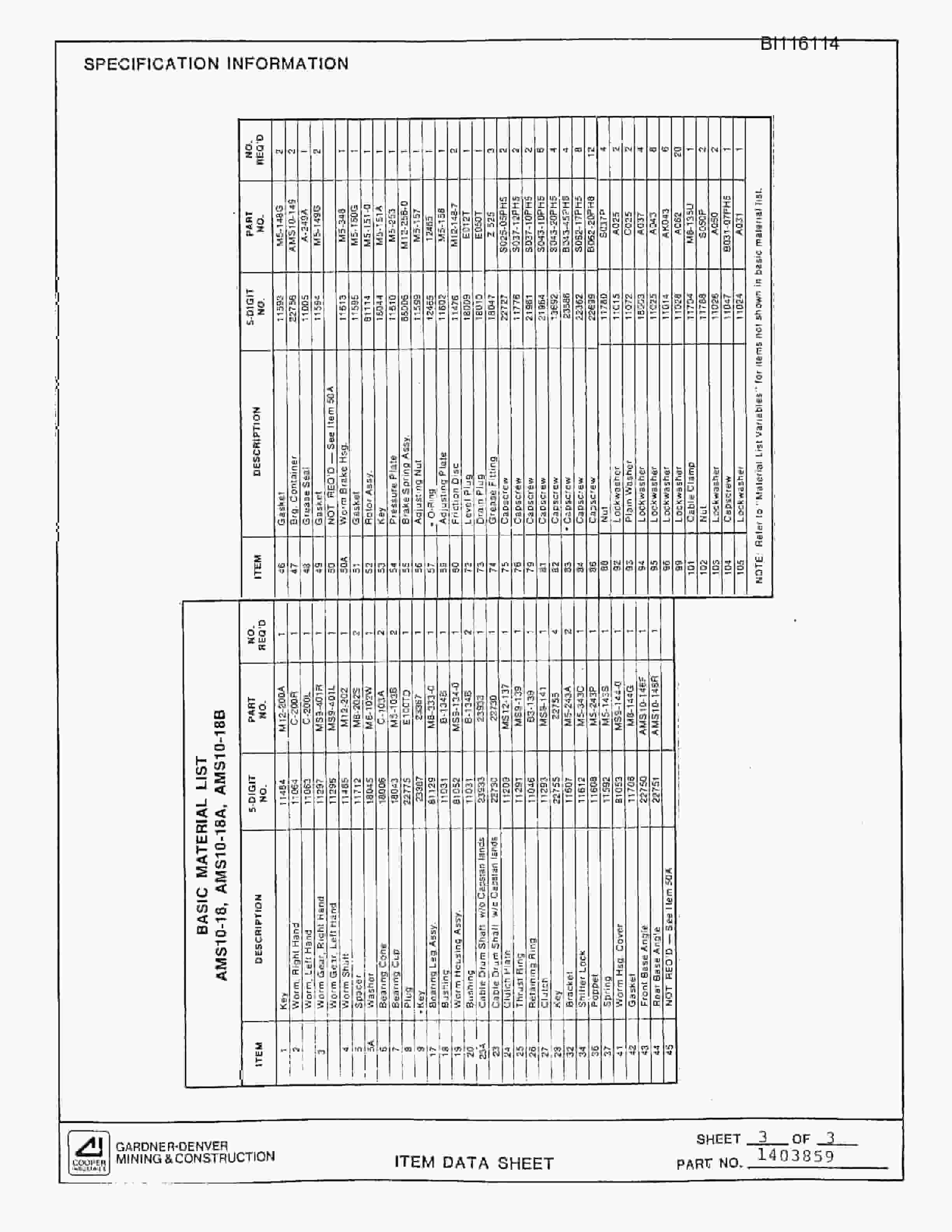 Bucyrus SCH3500BV Hydra-Trac All-Hydraulic Drilling Package Parts Catalog BI116114-5
