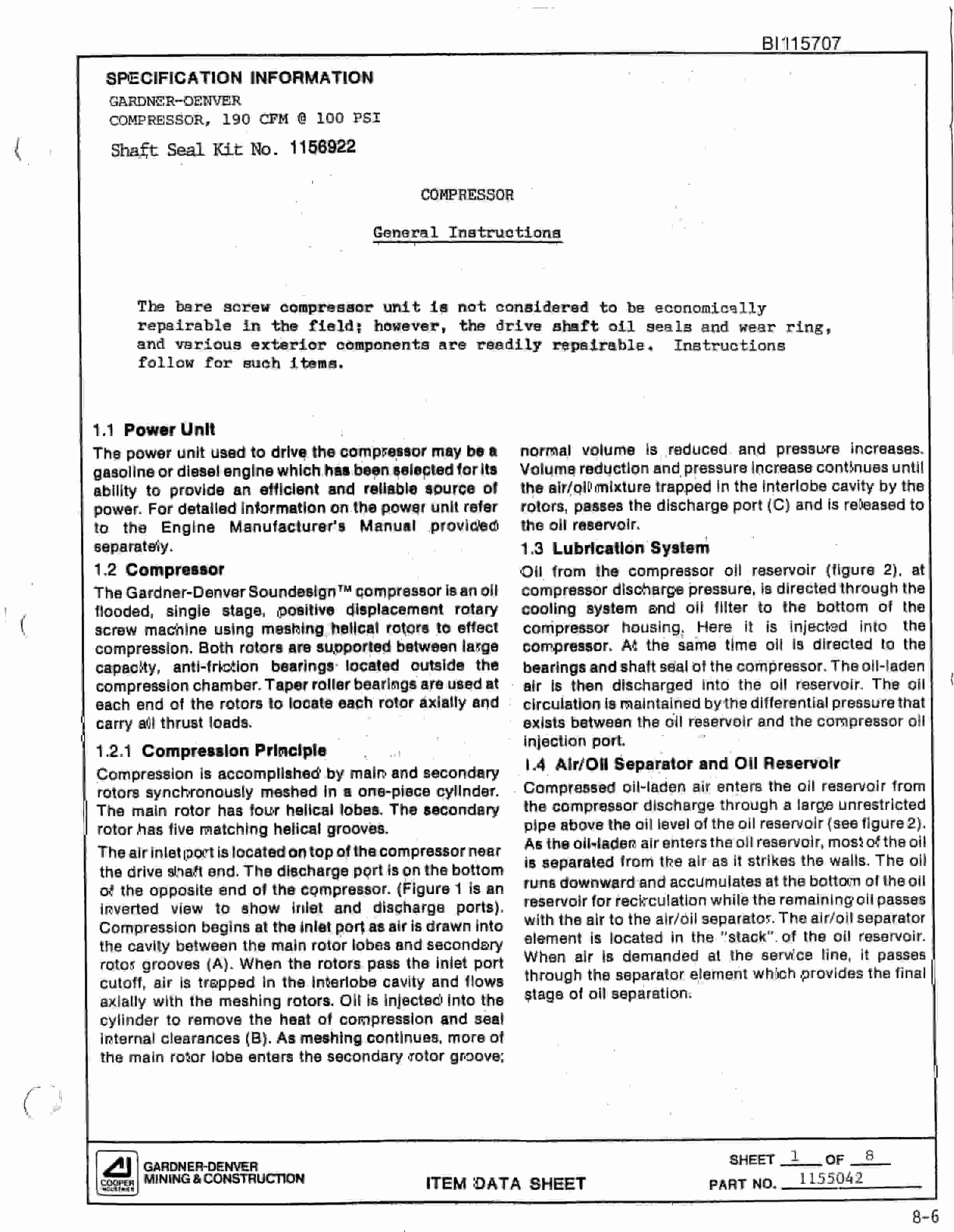 Bucyrus SCH3500BV1 Hydra-Trac Self Contained Hydraulic Track Drill Parts Catalog BI115707-4