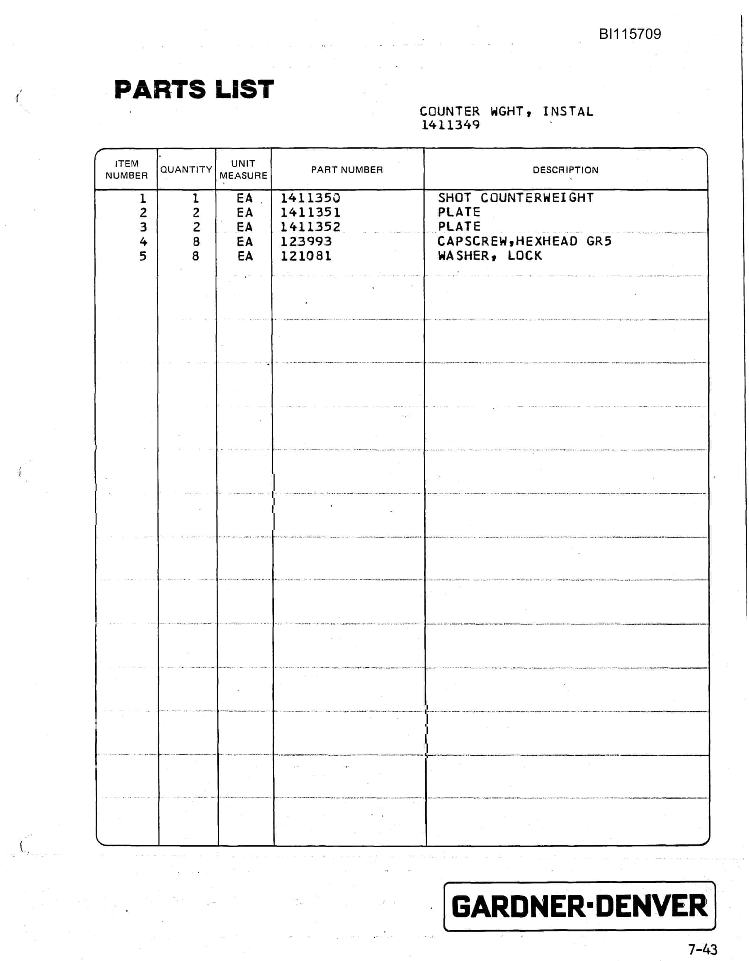 Bucyrus SCH3500BV1 Hydra-Trac Self Contained Hydraulic Track Drill Parts Catalog BI115709-3