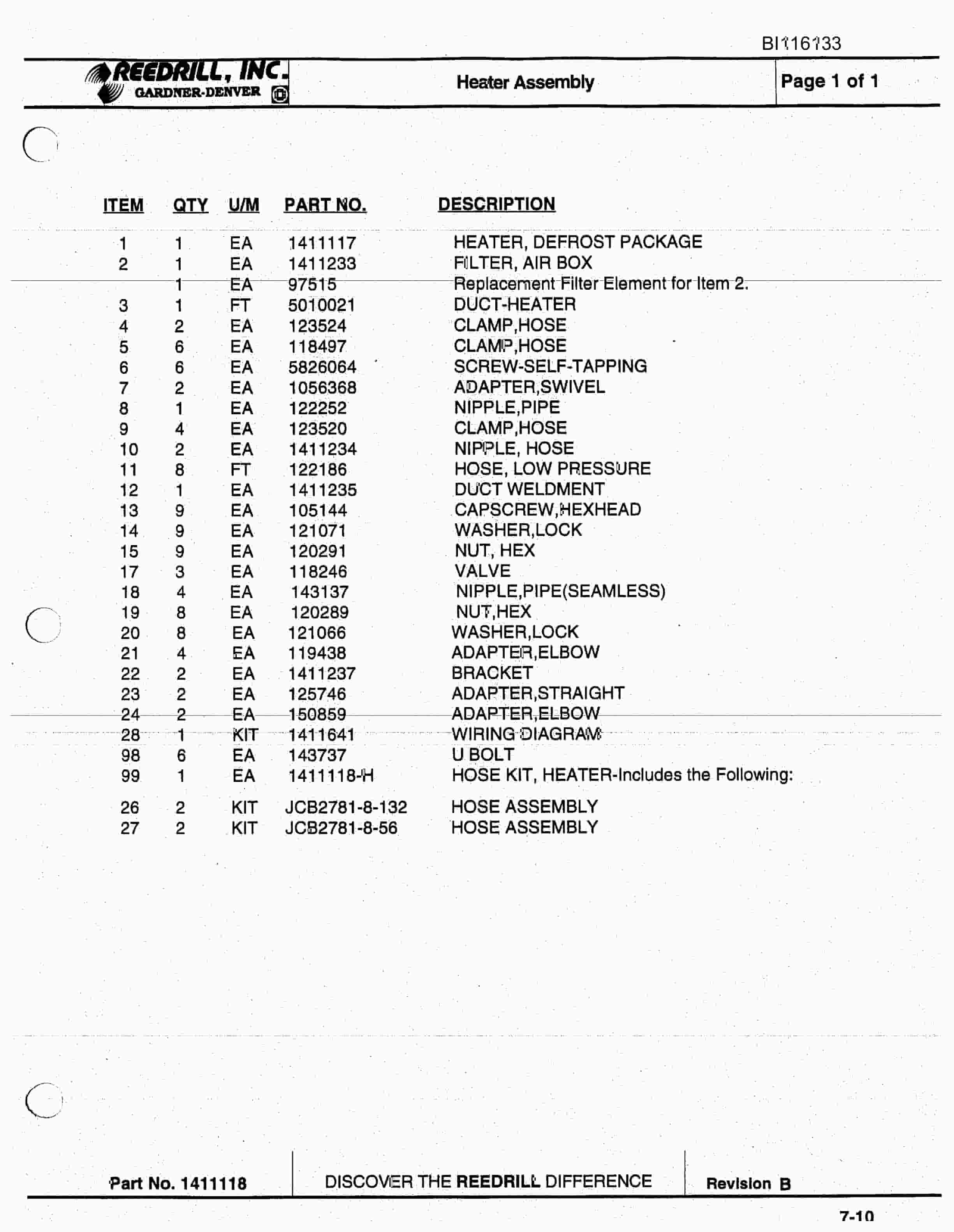 Bucyrus SCH3500BV1 Hydra-Trac Self Contained Hydraulic Track Drill Parts Catalog BI116133-2