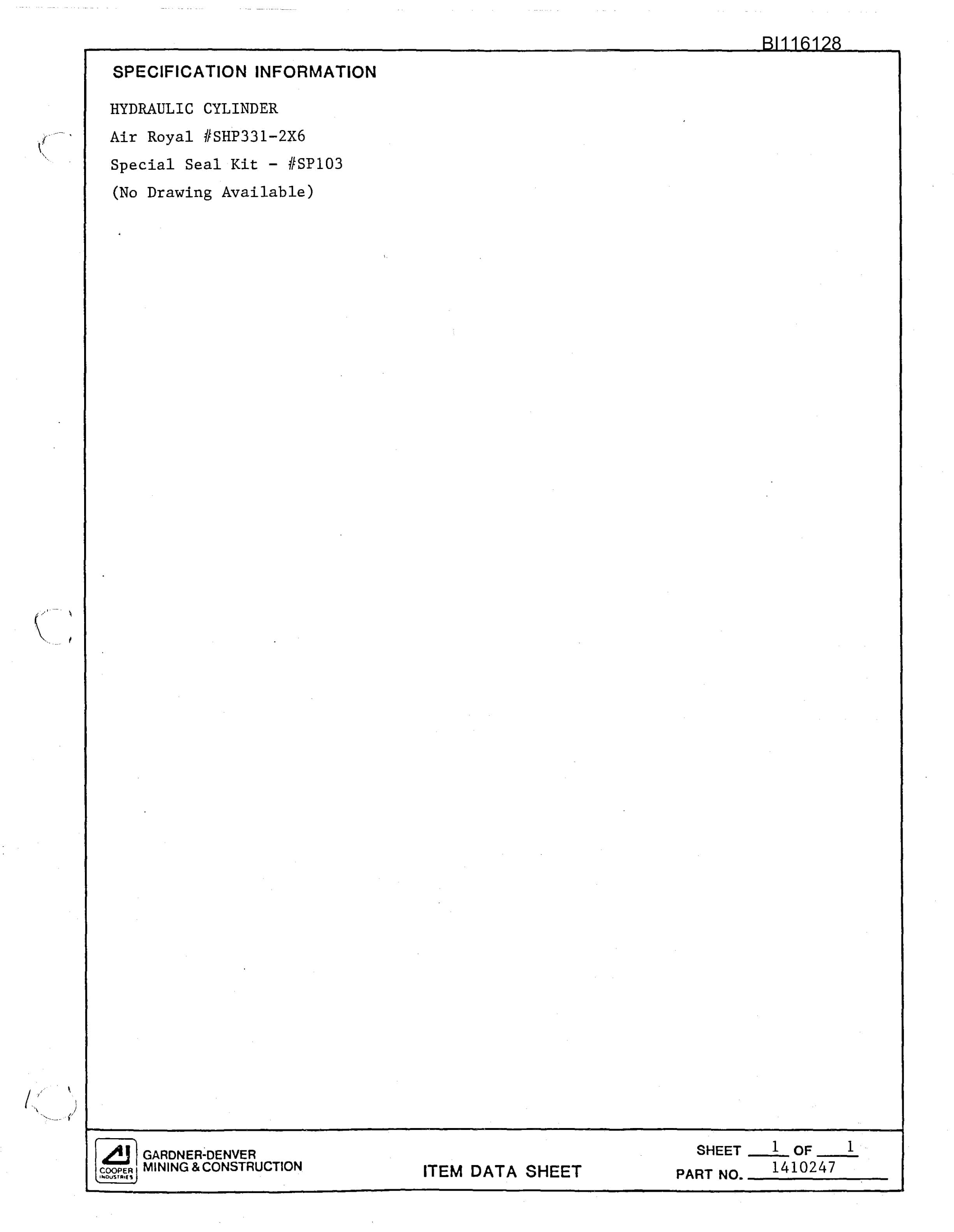Bucyrus SCH4500 Hydra-Trac Self Contained Hydraulic Track Drill Parts Catalog BI116128-3