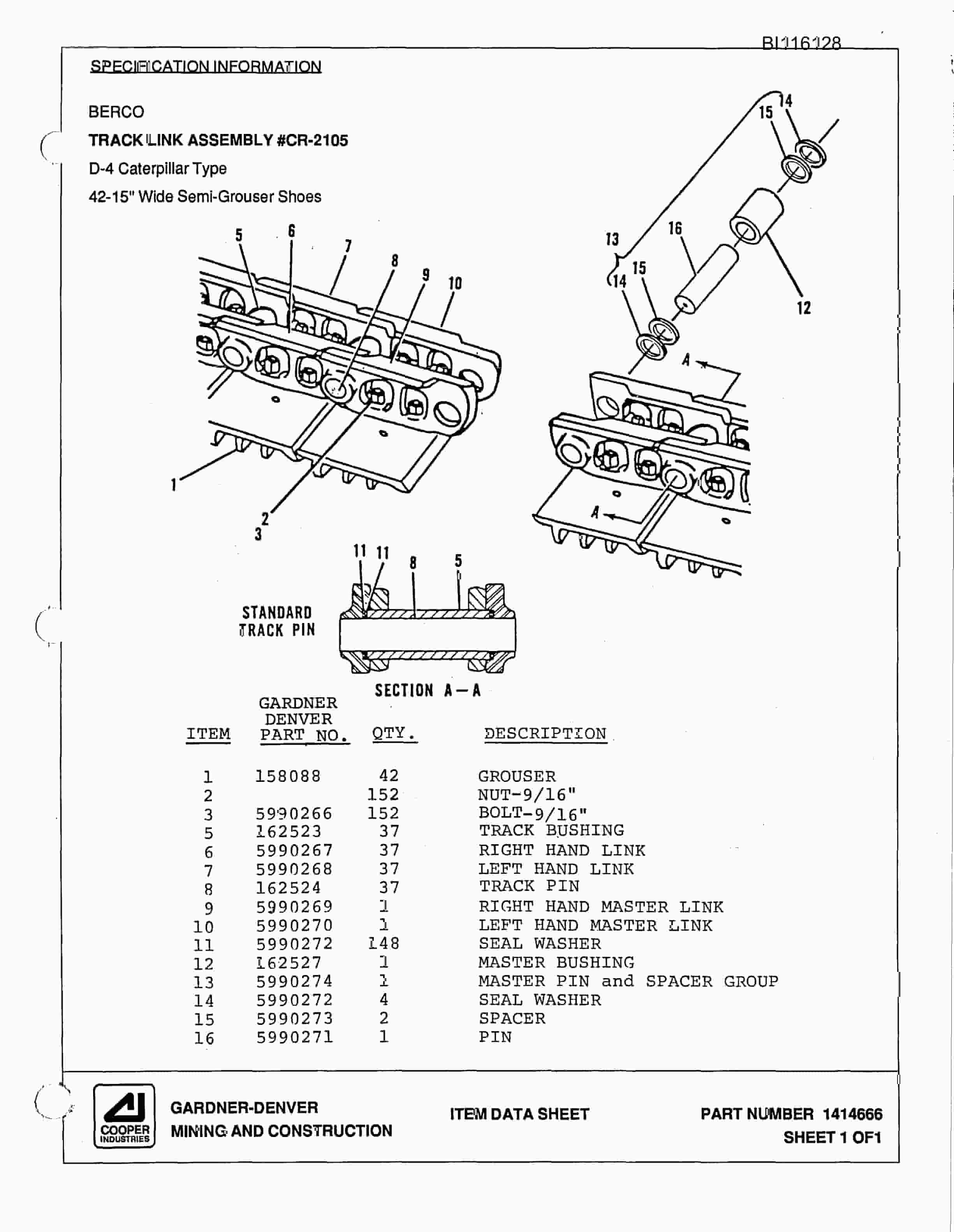 Bucyrus SCH4500 Hydra-Trac Self Contained Hydraulic Track Drill Parts Catalog BI116128-4