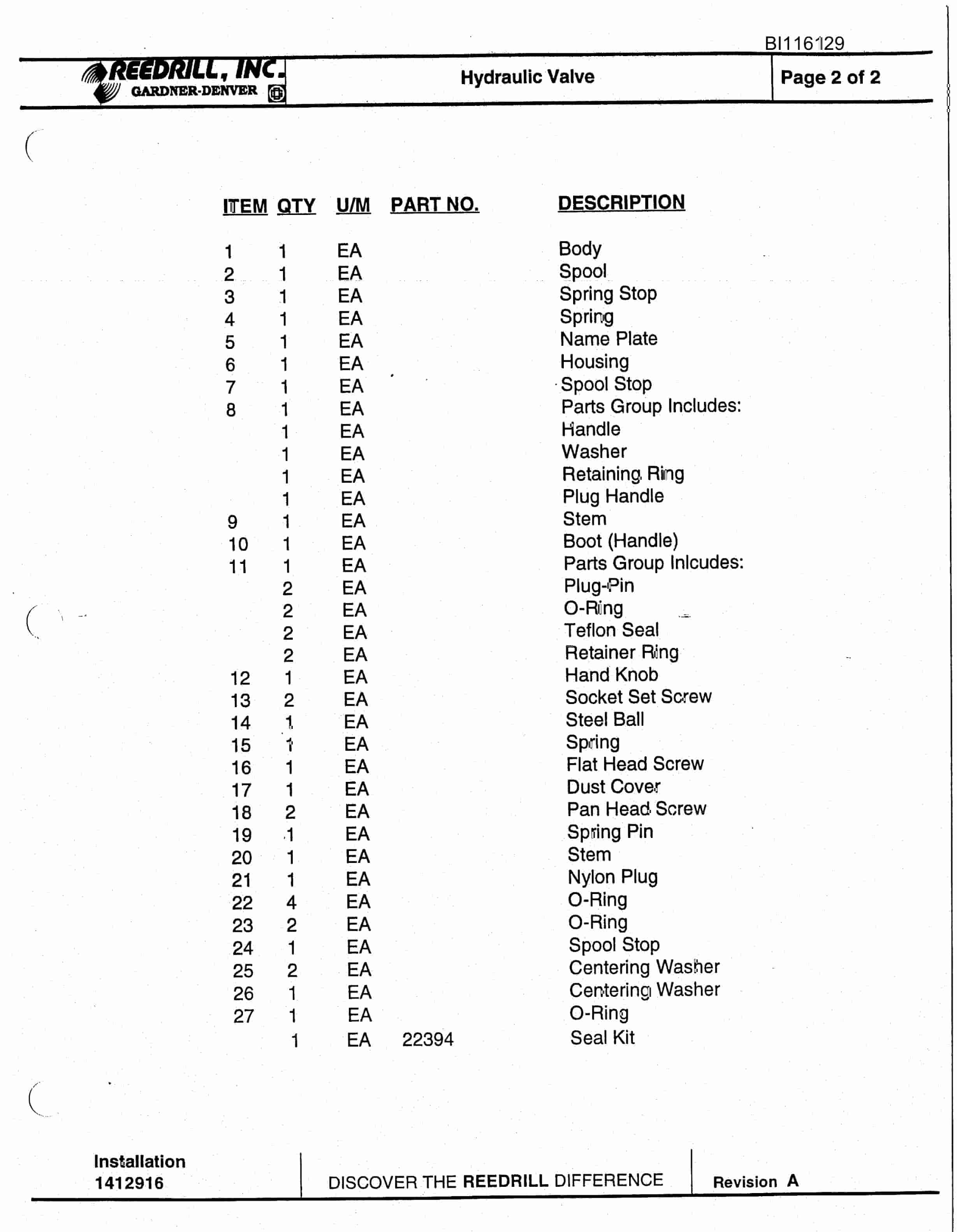 Bucyrus SCH4500 Hydra-Trac Self Contained Hydraulic Track Drill Parts Catalog BI116129-3