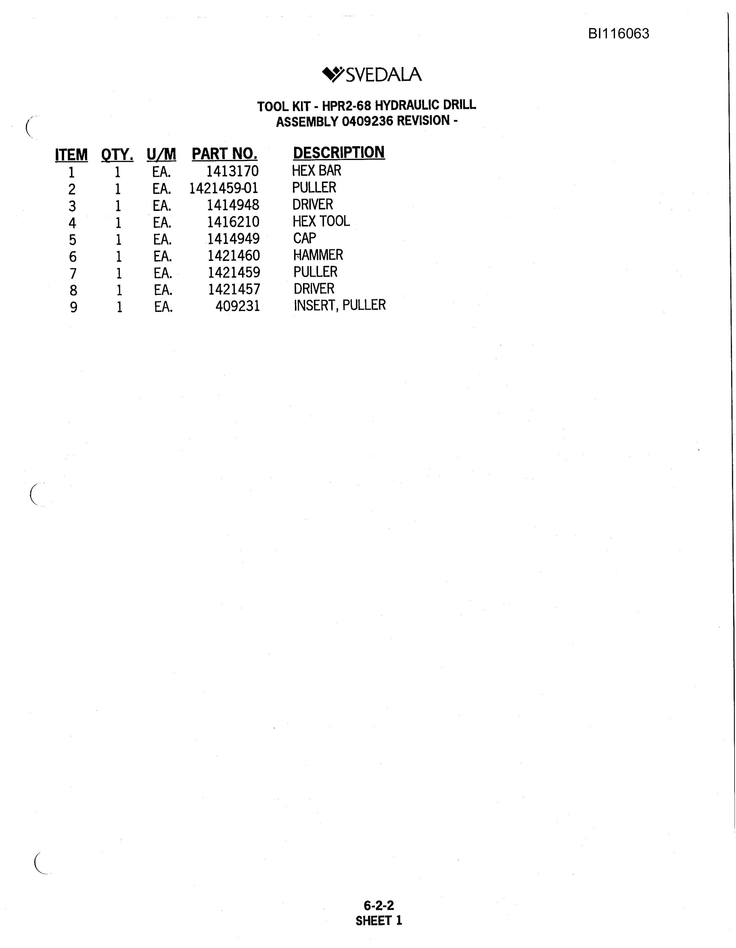 Bucyrus SCH5000 Hydra-Trac Hydraulic Track Drill Parts Catalog BI116063-2