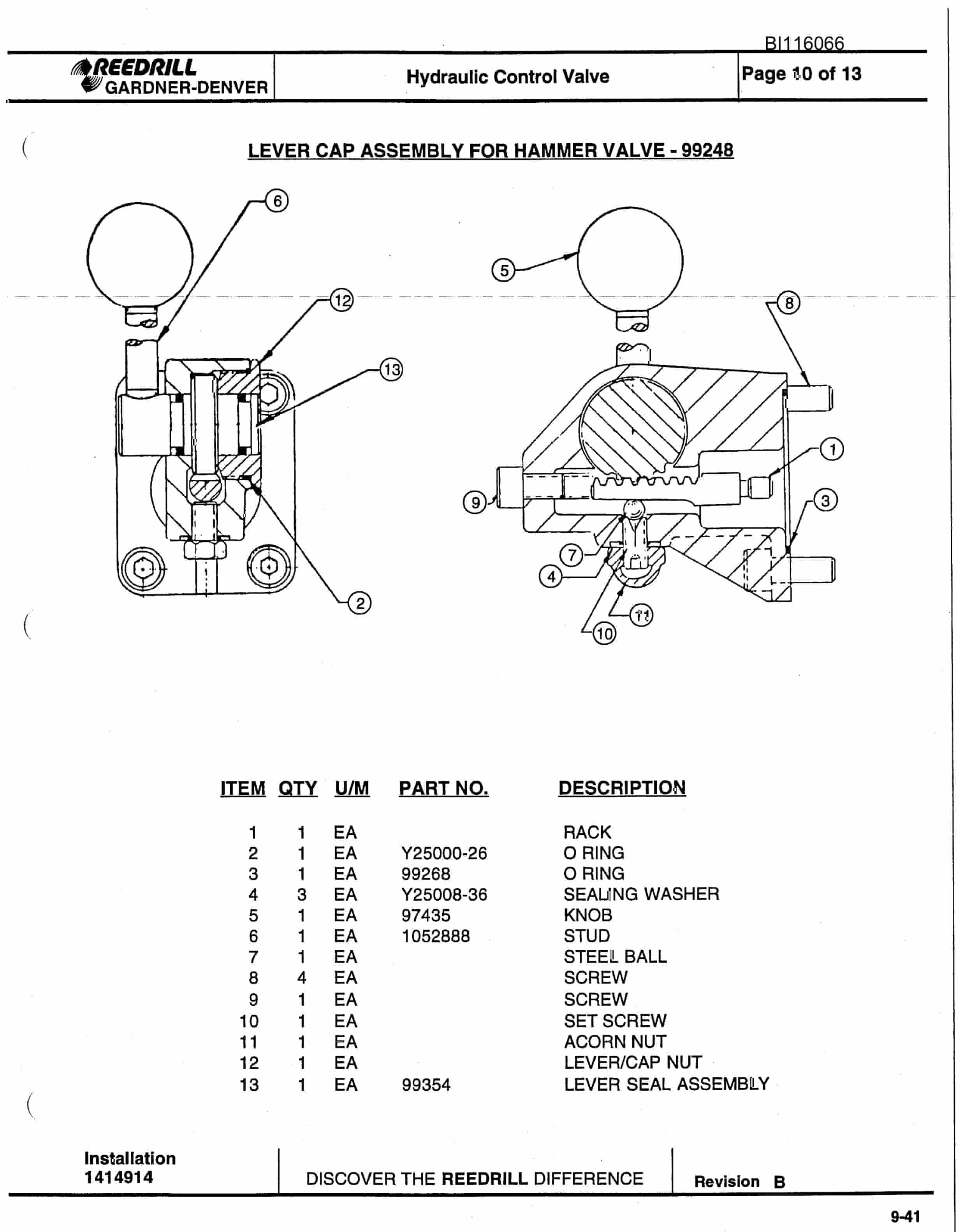 Bucyrus SCH5000 Hydra-Trac Hydraulic Track Drill Parts Catalog BI116066-5