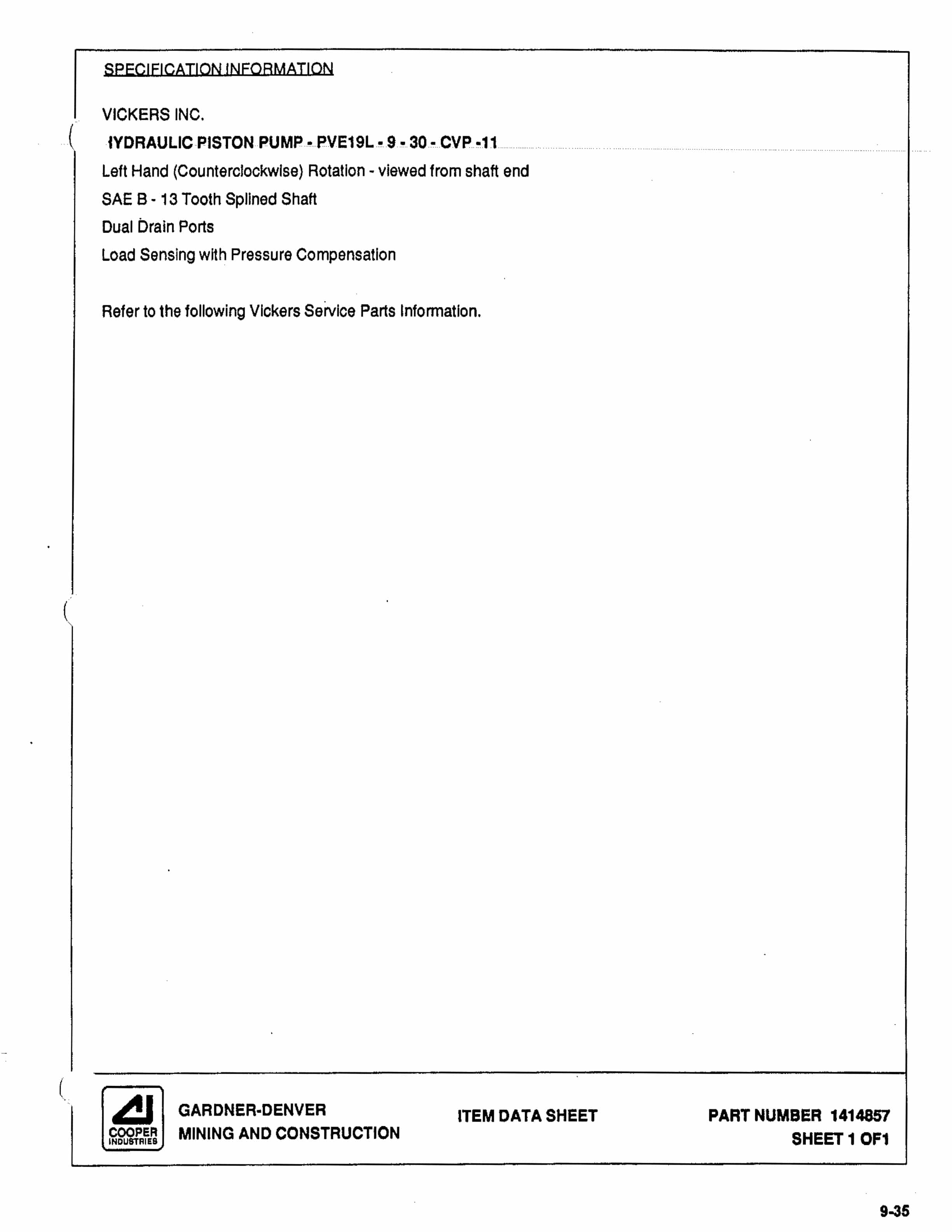 Bucyrus SCH5000 Hydra-Trac Self Contained Hydraulic Track Drill Parts Catalog BI116071-3