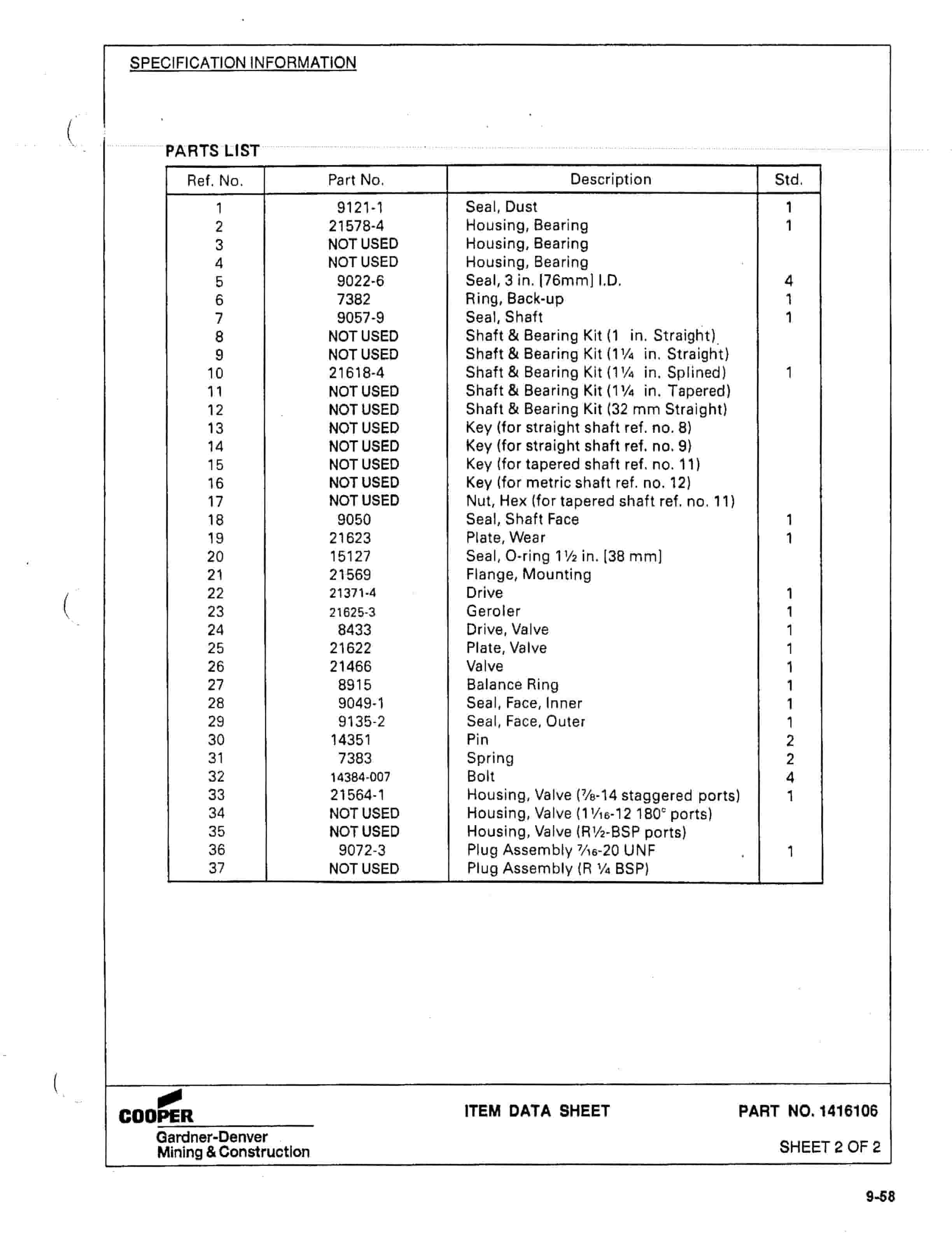Bucyrus SCH5000 Hydra-Trac Self Contained Hydraulic Track Drill Parts Catalog BI116071-4