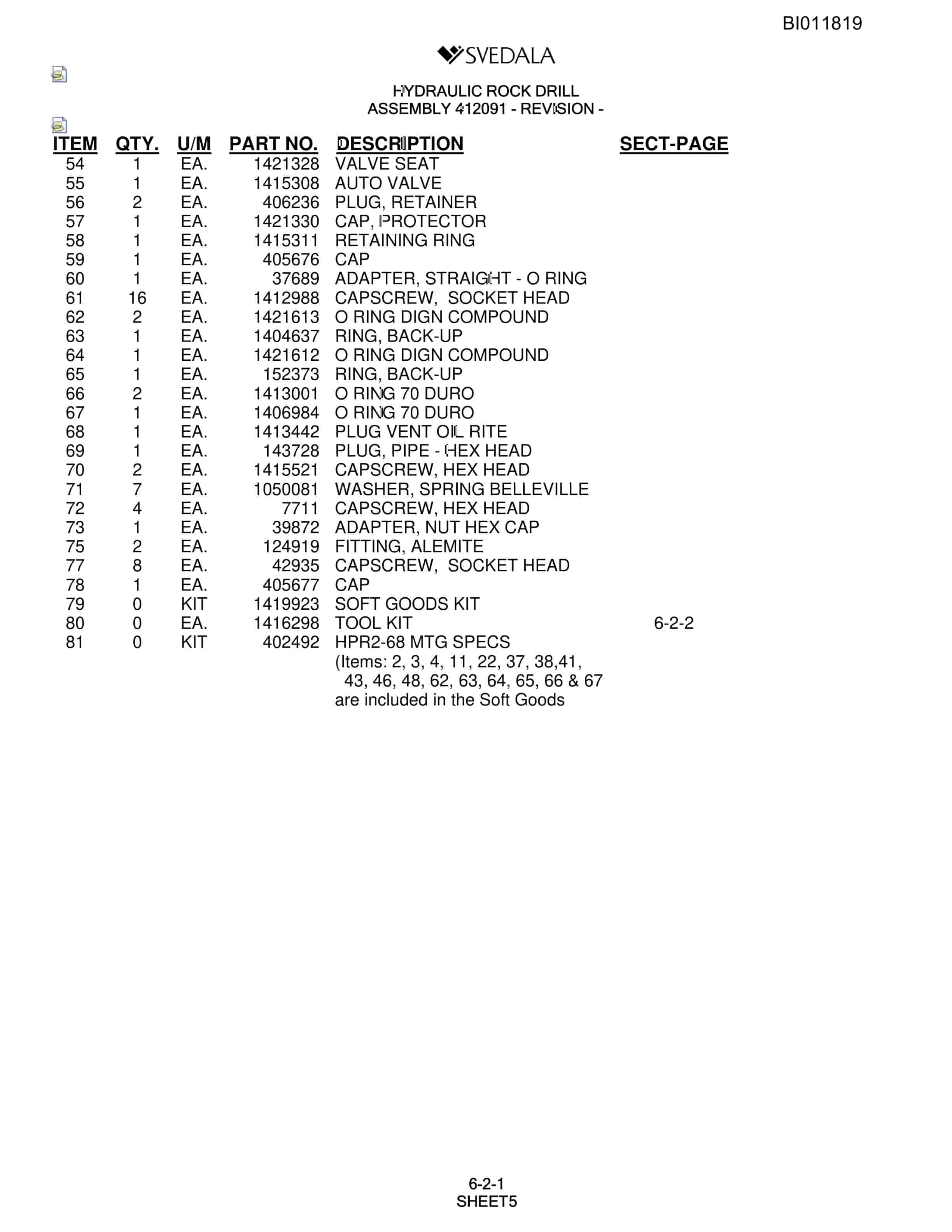 Bucyrus SCH5000 Hydraulic Track Drill Parts Catalog BI011819-2