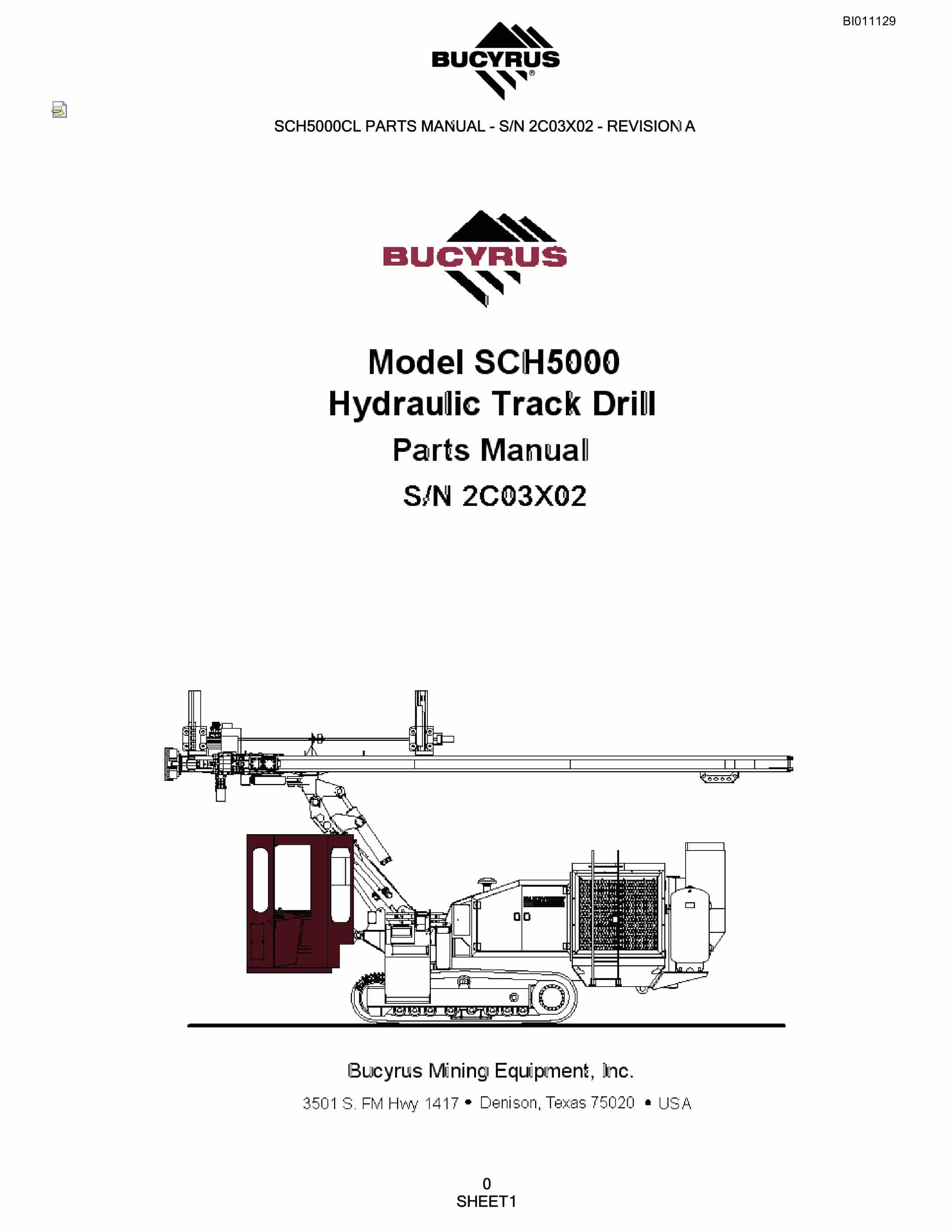 Bucyrus SCH5000 Hydraulic Track Drill Parts Manual BI011129