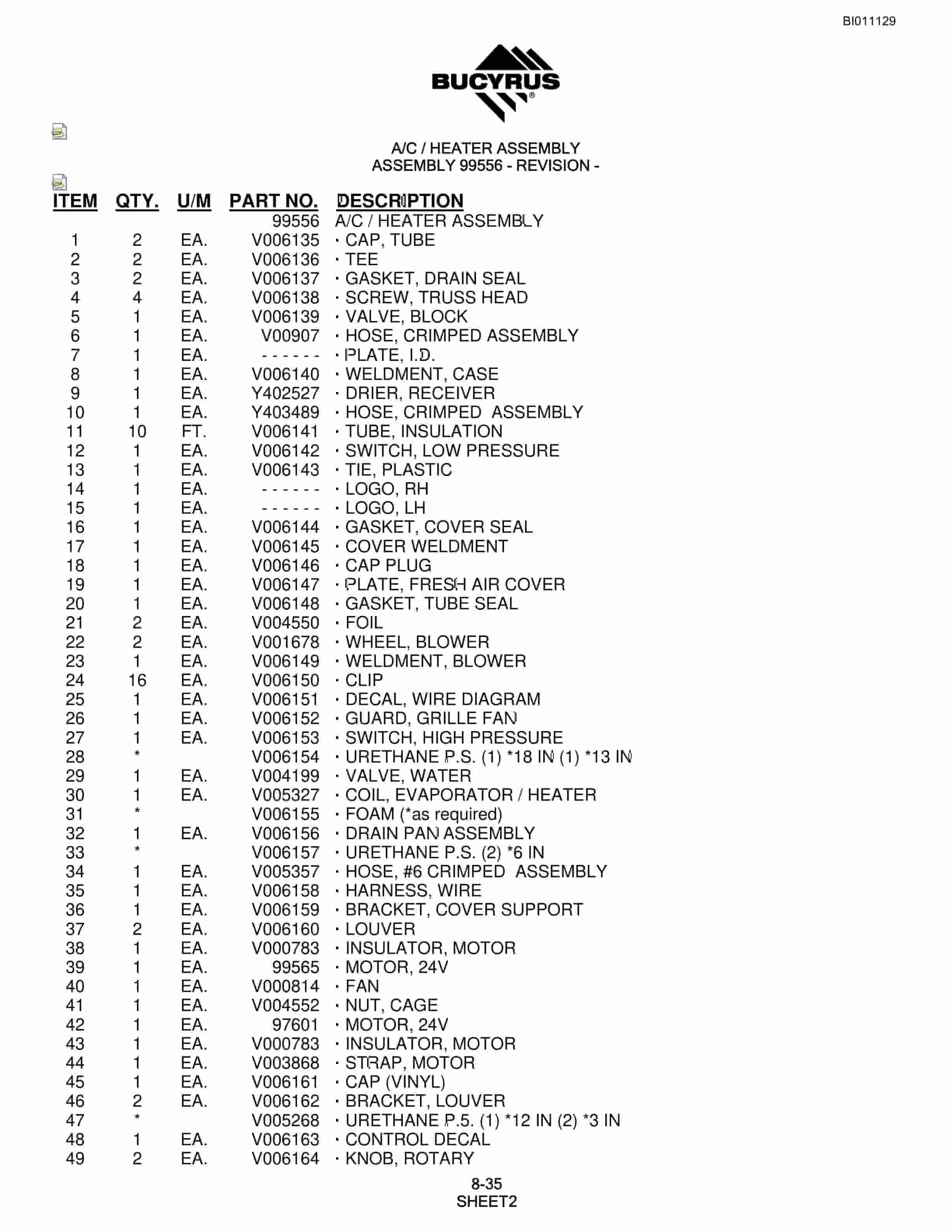 Bucyrus SCH5000 Hydraulic Track Drill Parts Manual BI011129-4