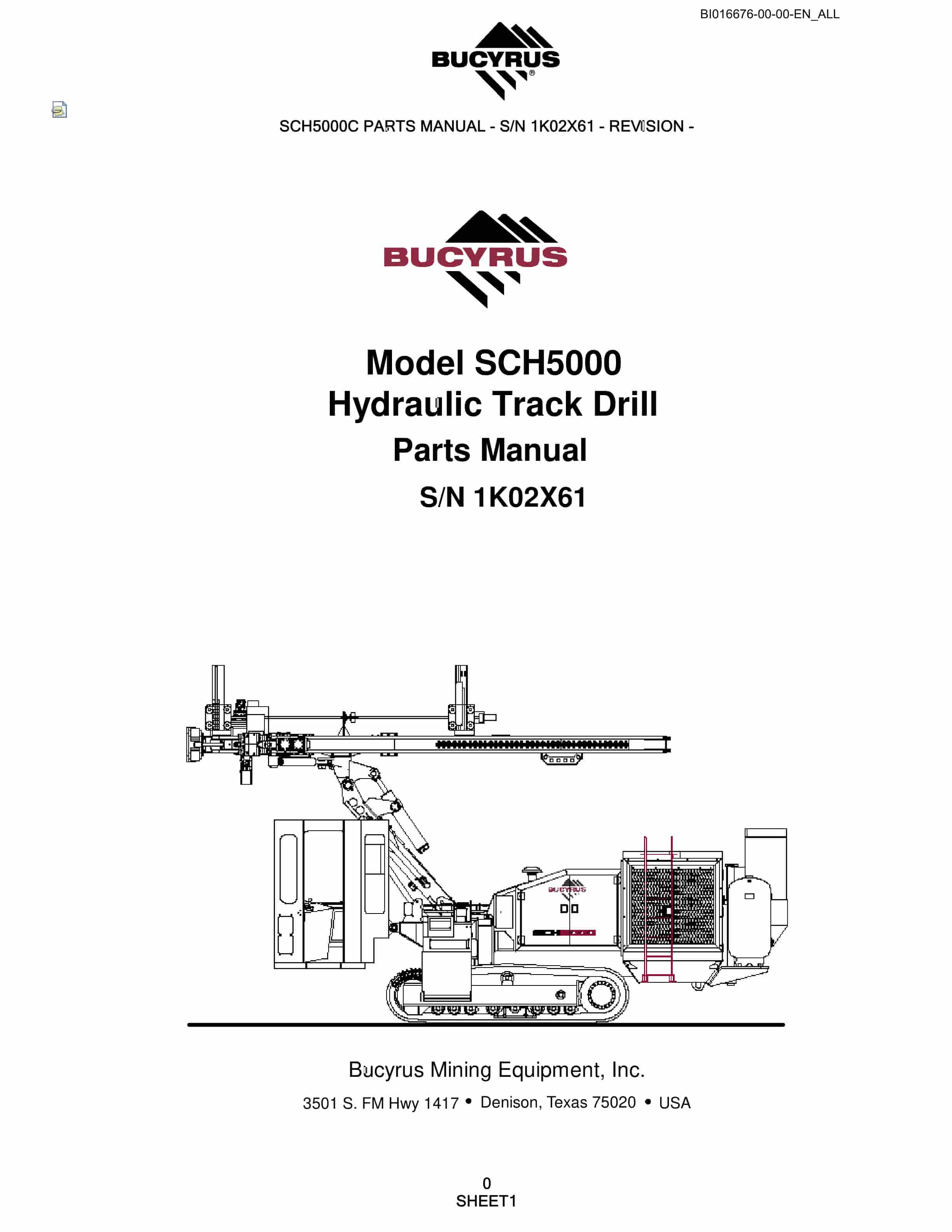 Bucyrus SCH5000 Hydraulic Track Drill Parts Manual BI016676