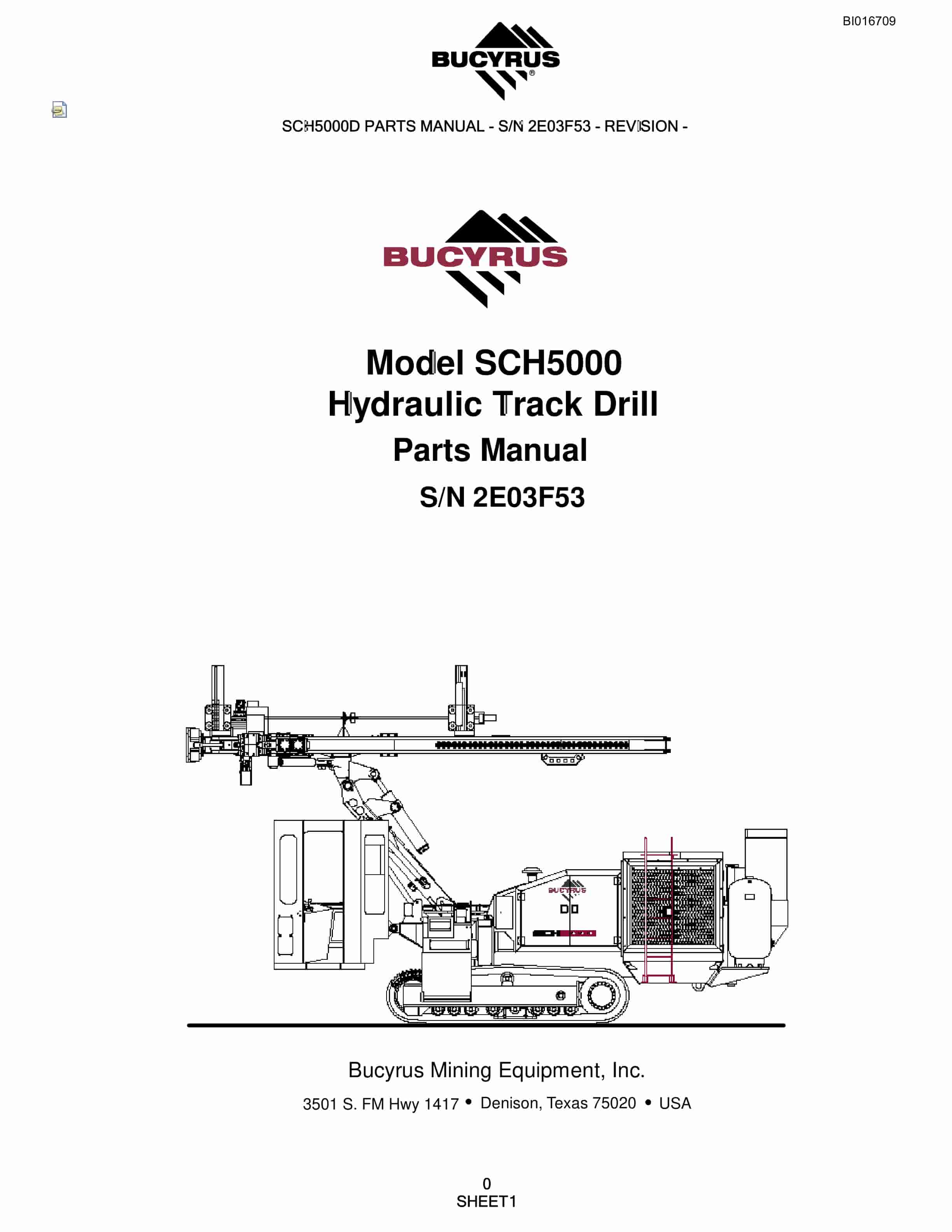 Bucyrus SCH5000 Hydraulic Track Drill Parts Manual BI016709